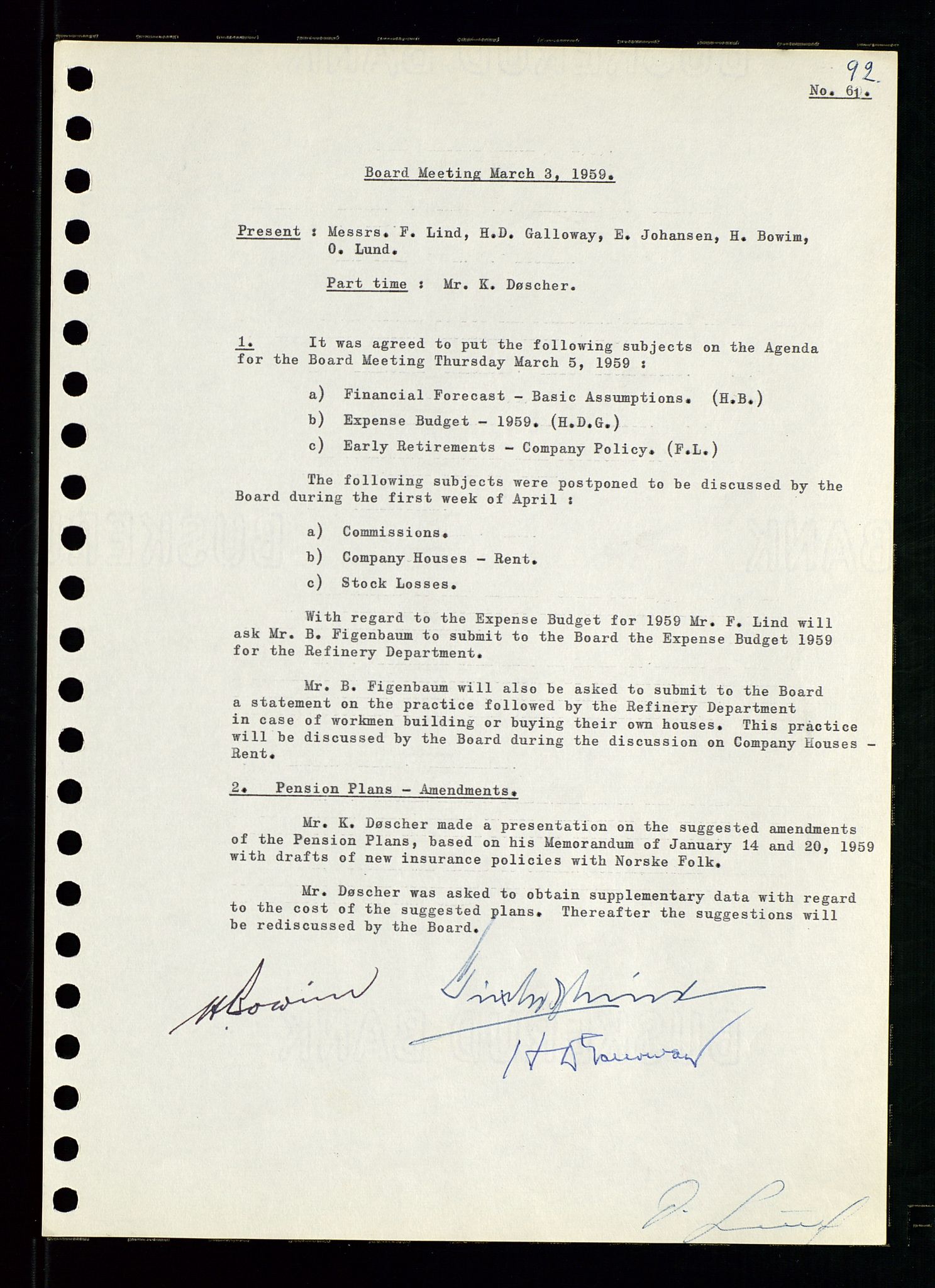 Pa 0982 - Esso Norge A/S, AV/SAST-A-100448/A/Aa/L0001/0001: Den administrerende direksjon Board minutes (styrereferater) / Den administrerende direksjon Board minutes (styrereferater), 1958-1959, p. 92