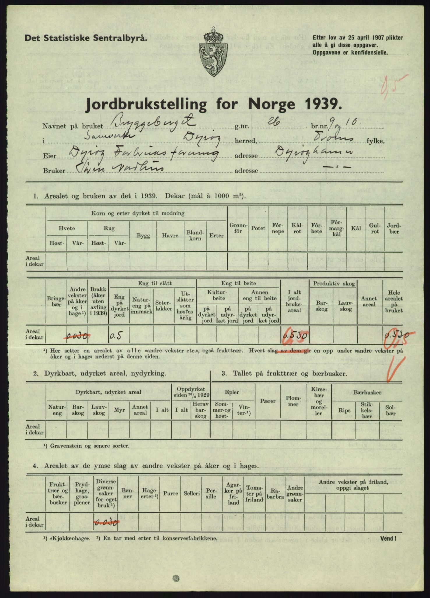 Statistisk sentralbyrå, Næringsøkonomiske emner, Jordbruk, skogbruk, jakt, fiske og fangst, AV/RA-S-2234/G/Gb/L0340: Troms: Salangen og Dyrøy, 1939, p. 840