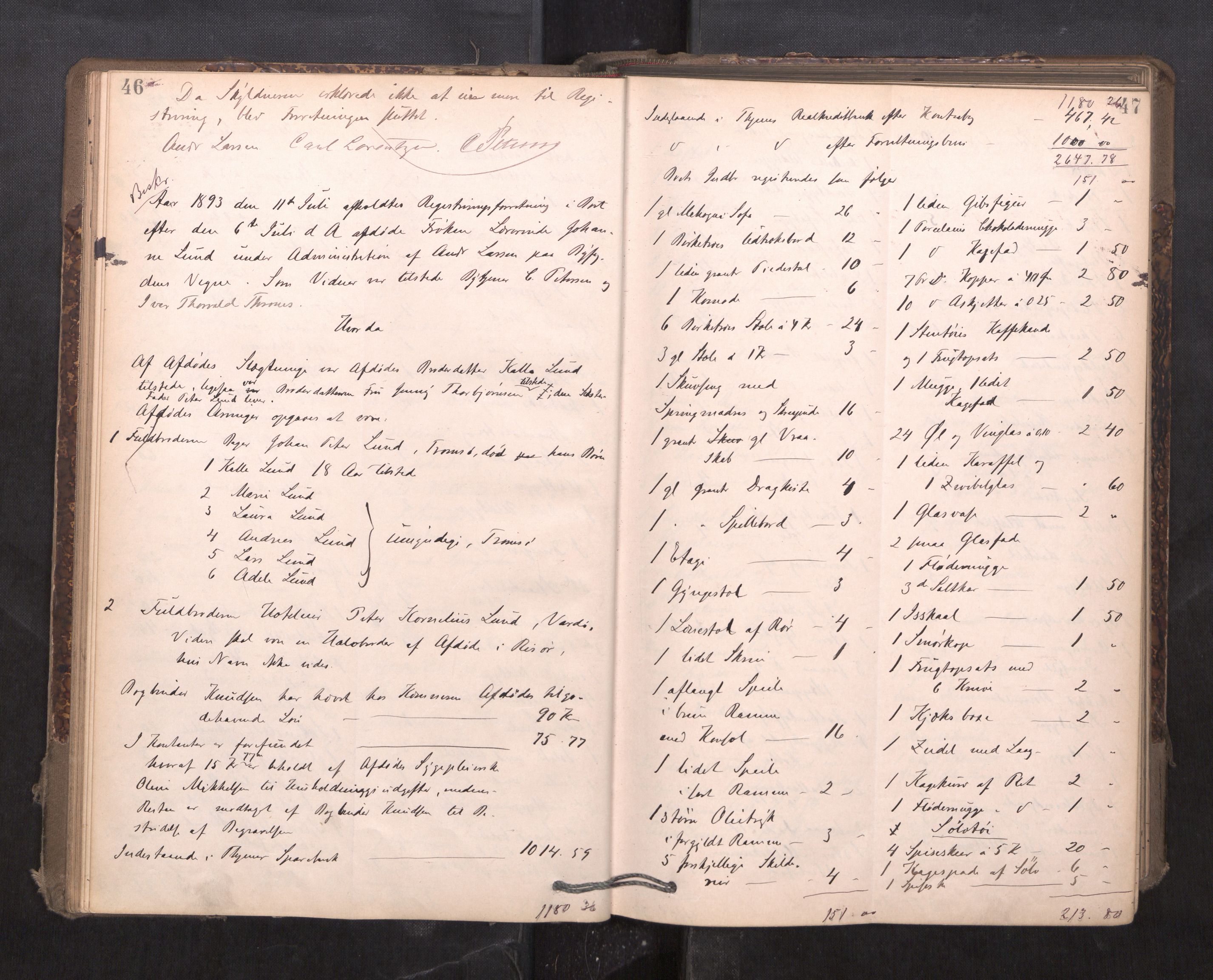 Trondheim byfogd, AV/SAT-A-0003/1/3/3C/L0015: Skifteregistreringsprotokoll - 24/2-21/3 (u/ register), 1893-1899, p. 46-47