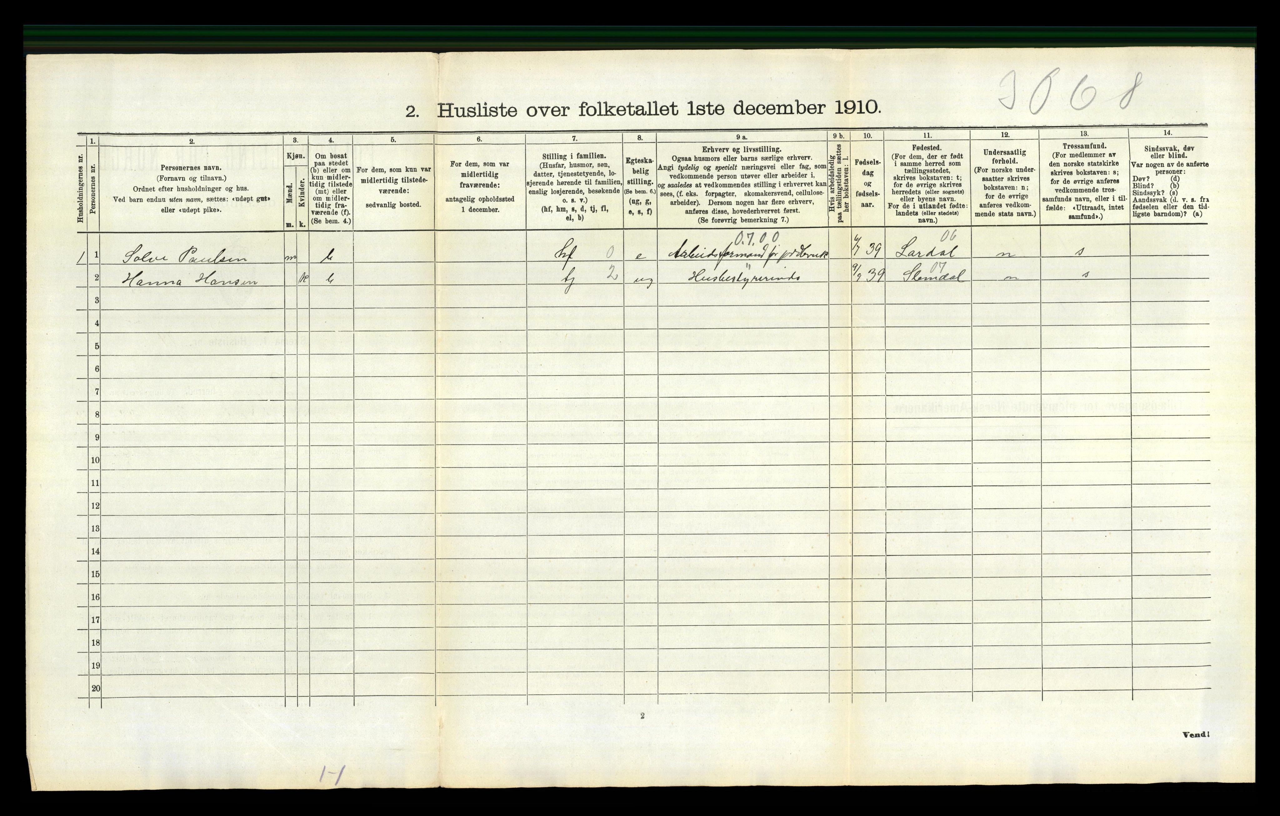 RA, 1910 census for Gjerpen, 1910, p. 2558