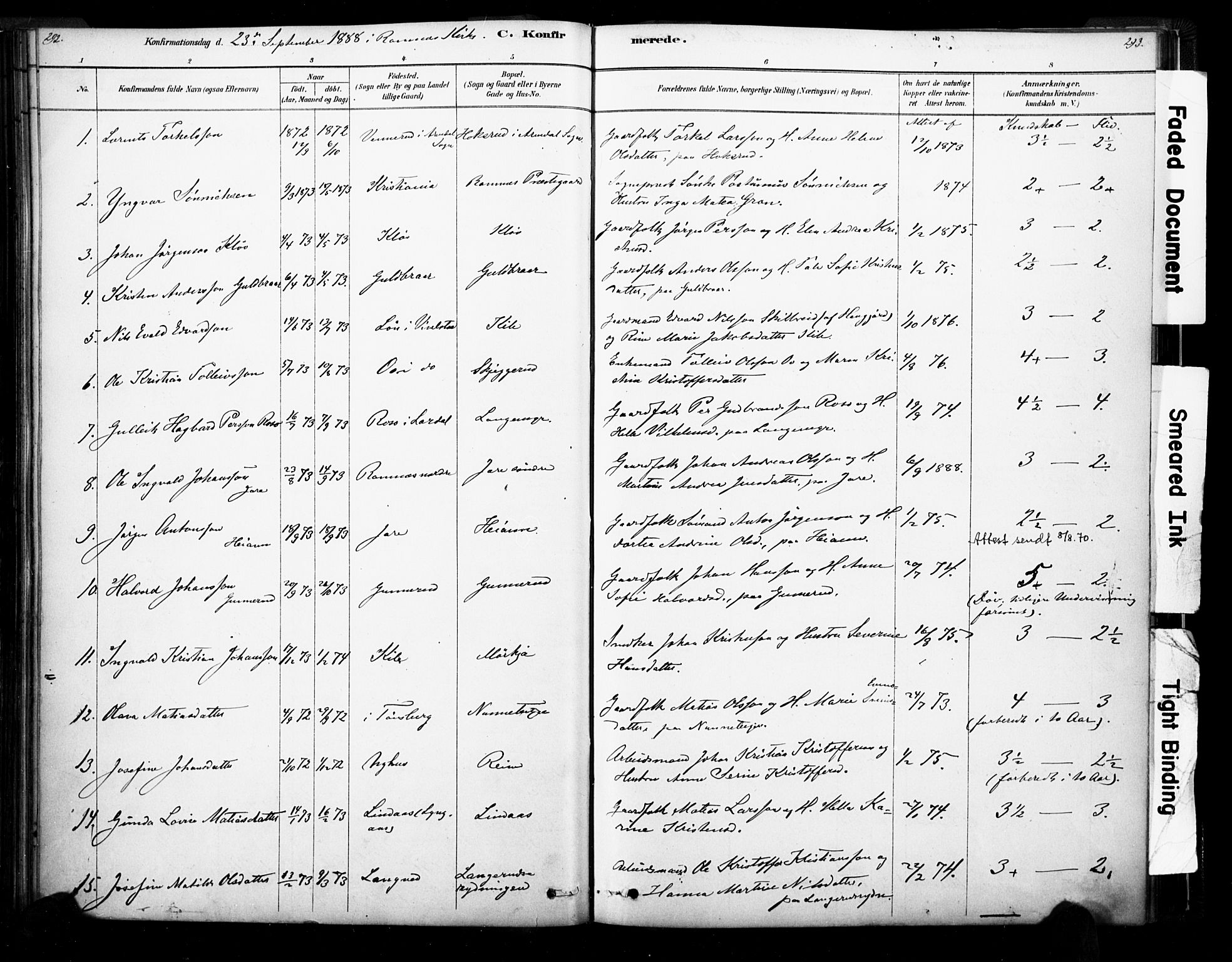 Ramnes kirkebøker, AV/SAKO-A-314/F/Fa/L0007: Parish register (official) no. I 7, 1878-1895, p. 292-293