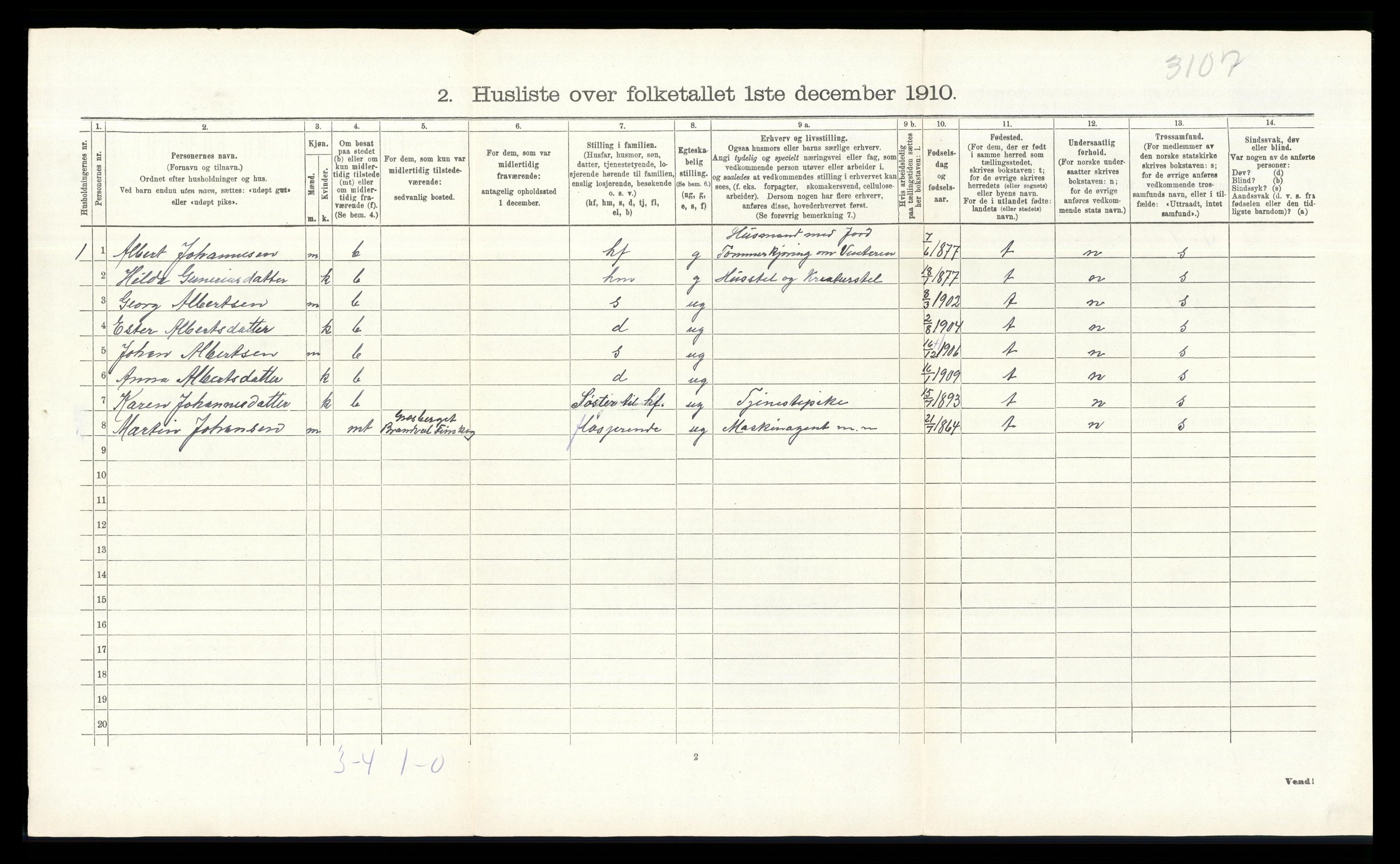 RA, 1910 census for Brandval, 1910, p. 1152