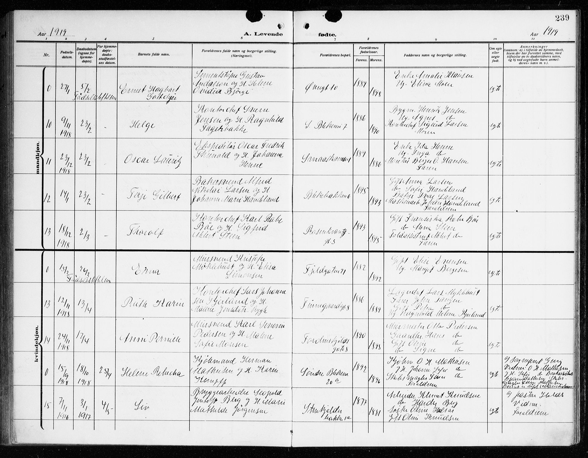 Korskirken sokneprestembete, AV/SAB-A-76101/H/Haa: Parish register (official) no. B 10, 1909-1923, p. 239