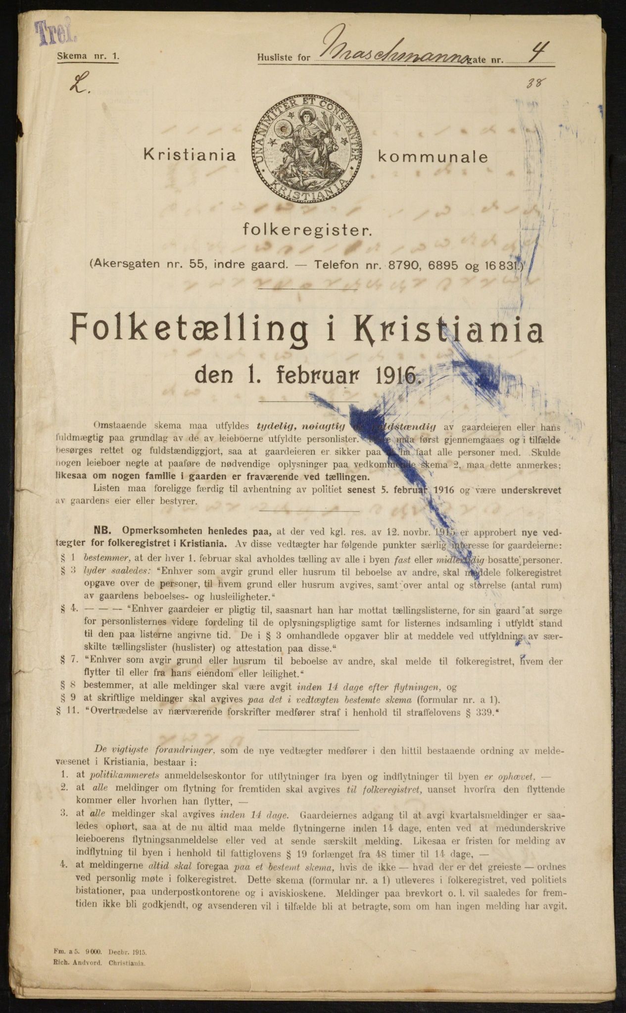 OBA, Municipal Census 1916 for Kristiania, 1916, p. 66416