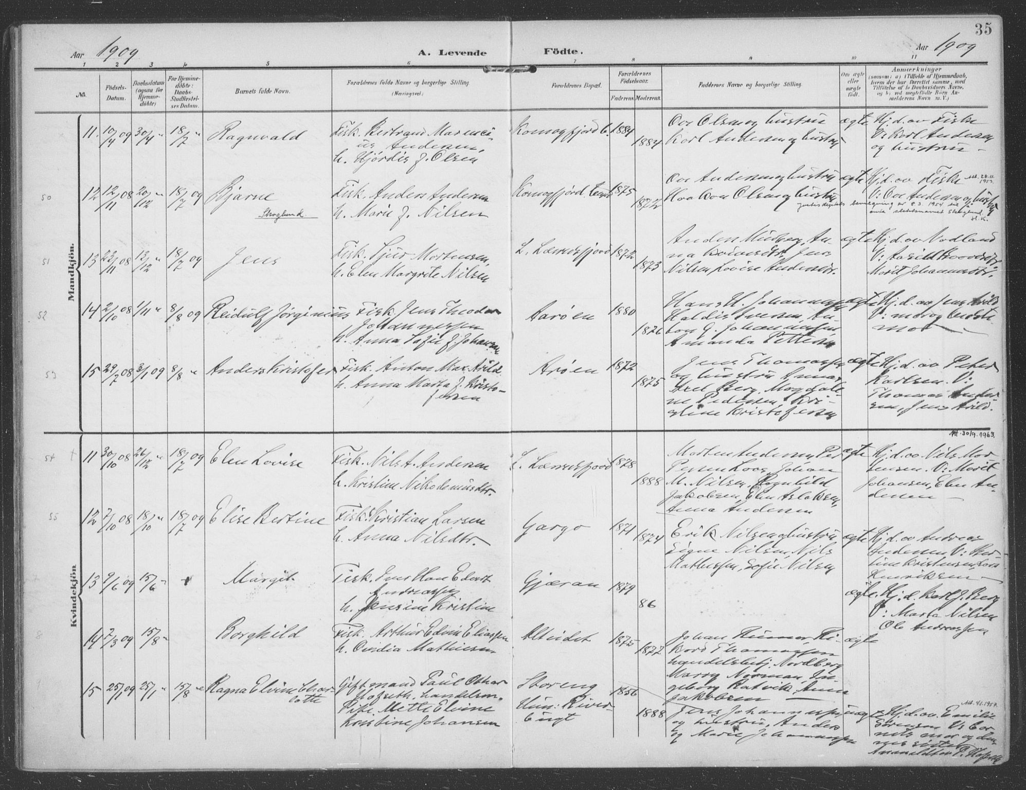 Talvik sokneprestkontor, SATØ/S-1337/H/Ha/L0017kirke: Parish register (official) no. 17, 1906-1915, p. 35