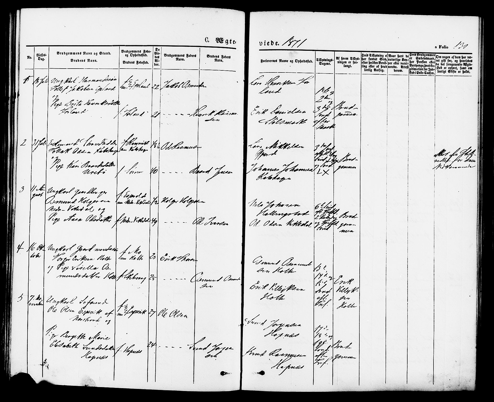 Vikedal sokneprestkontor, AV/SAST-A-101840/01/IV: Parish register (official) no. A 7, 1868-1883, p. 130