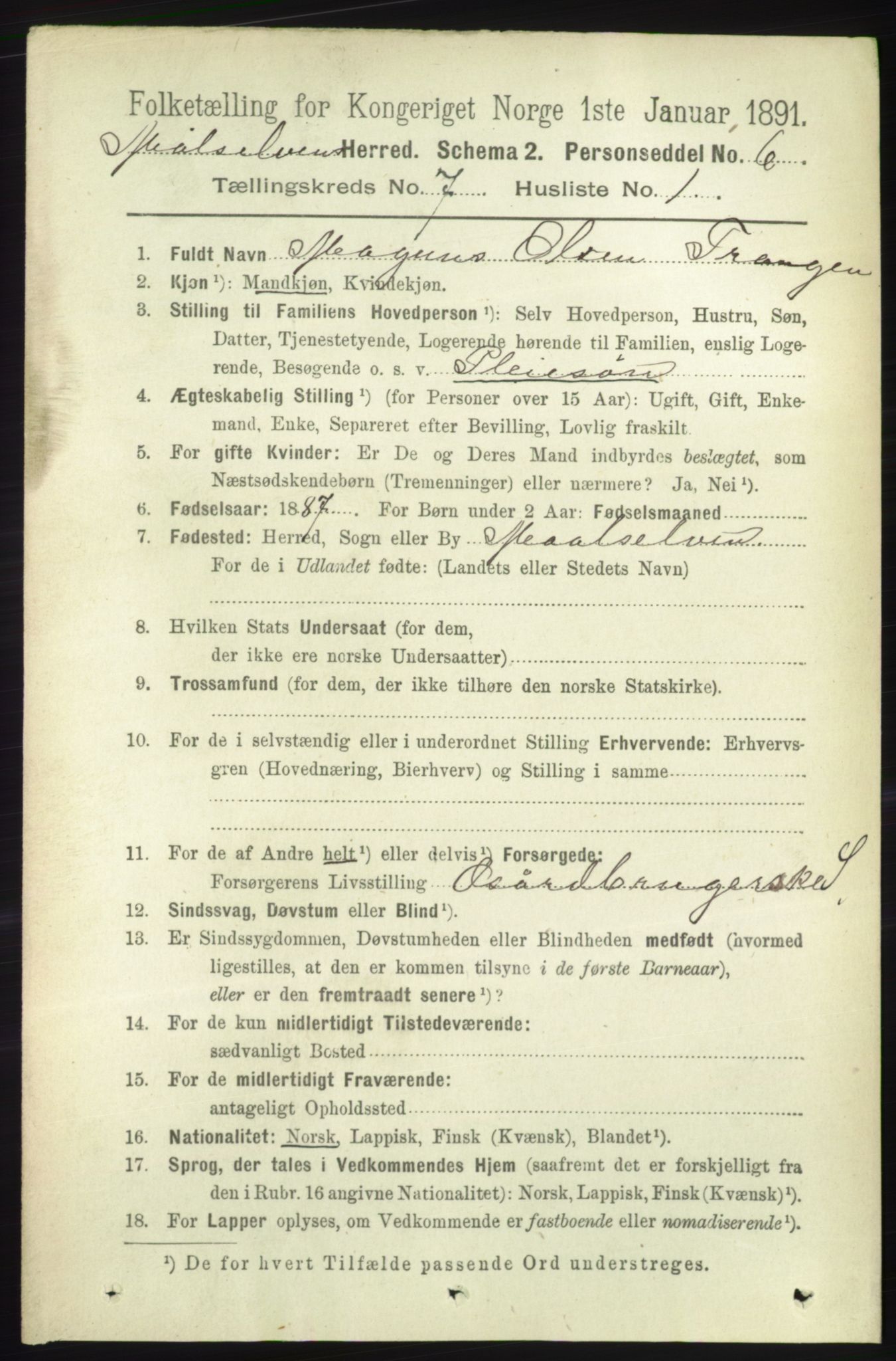 RA, 1891 census for 1924 Målselv, 1891, p. 2218