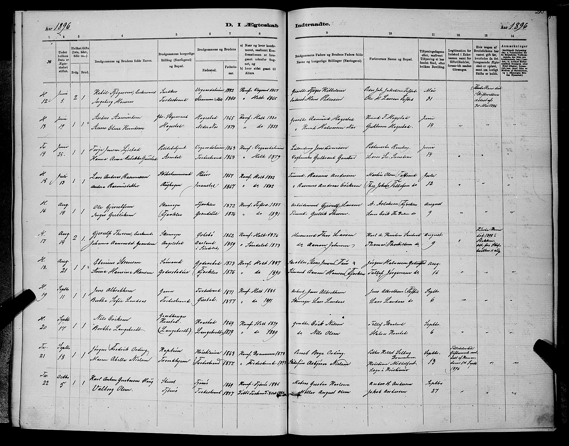 Holt sokneprestkontor, AV/SAK-1111-0021/F/Fb/L0010: Parish register (copy) no. B 10, 1883-1896, p. 203