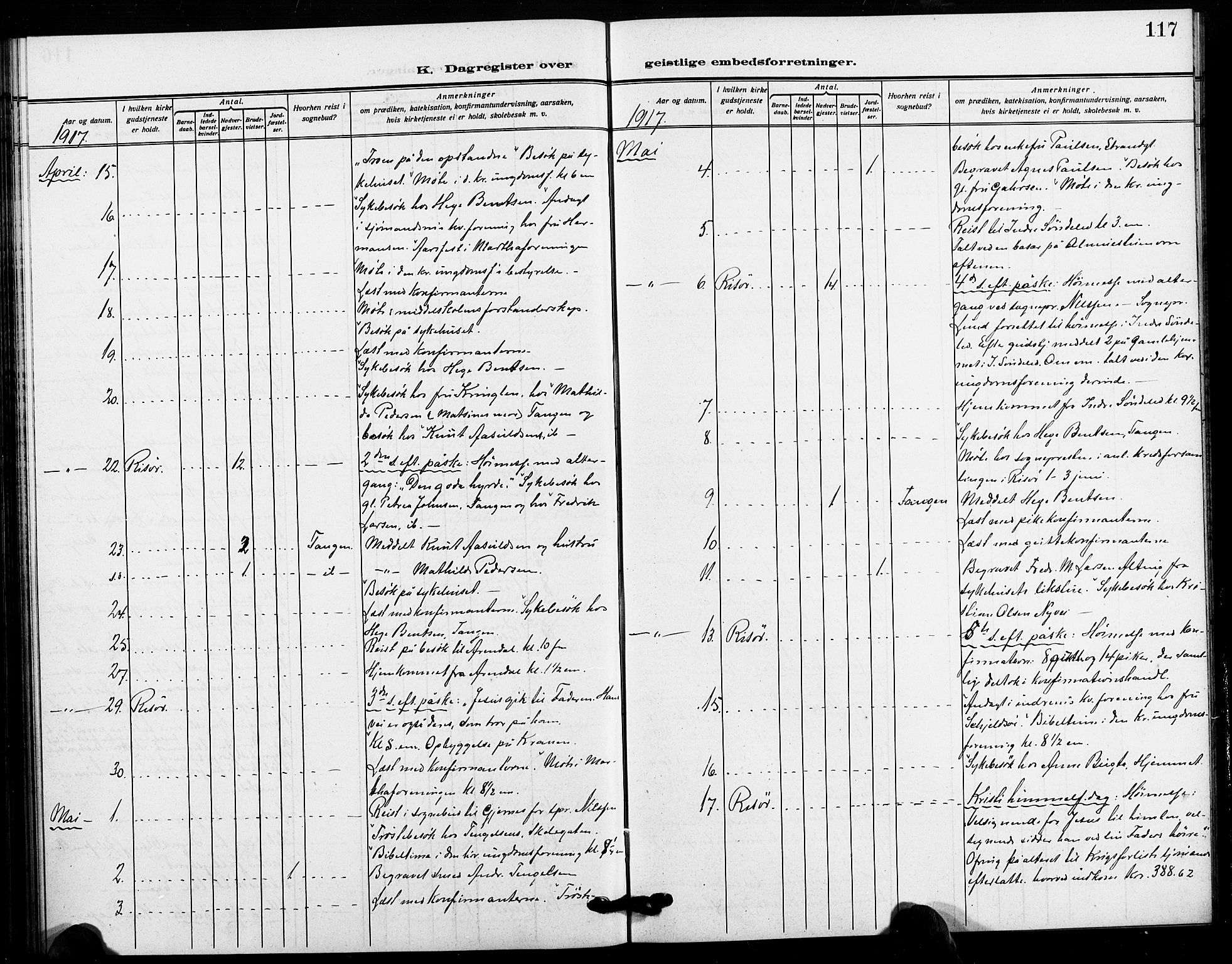 Risør sokneprestkontor, AV/SAK-1111-0035/F/Fa/L0007: Parish register (official) no. A 7, 1908-1921, p. 117