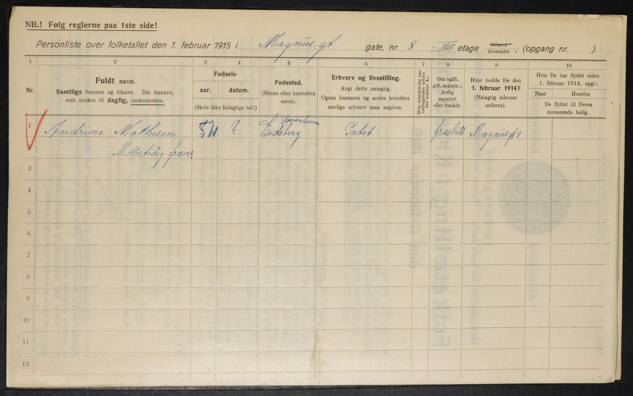 OBA, Municipal Census 1915 for Kristiania, 1915, p. 58973