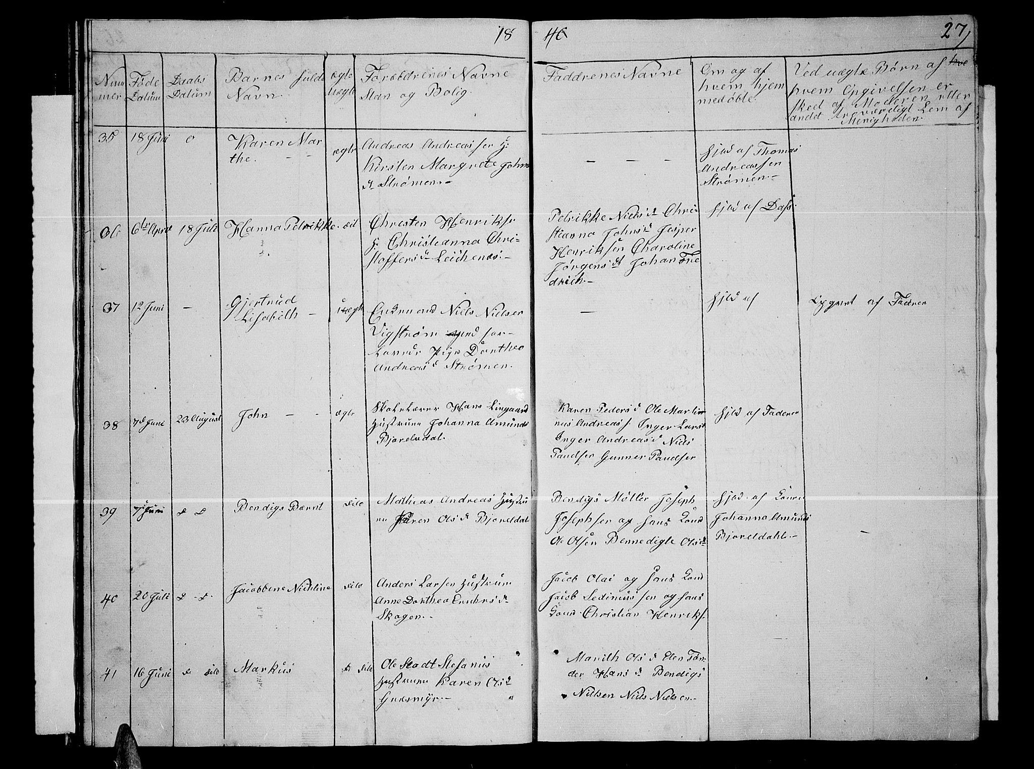 Lenvik sokneprestembete, AV/SATØ-S-1310/H/Ha/Hab/L0002klokker: Parish register (copy) no. 2, 1838-1843, p. 27