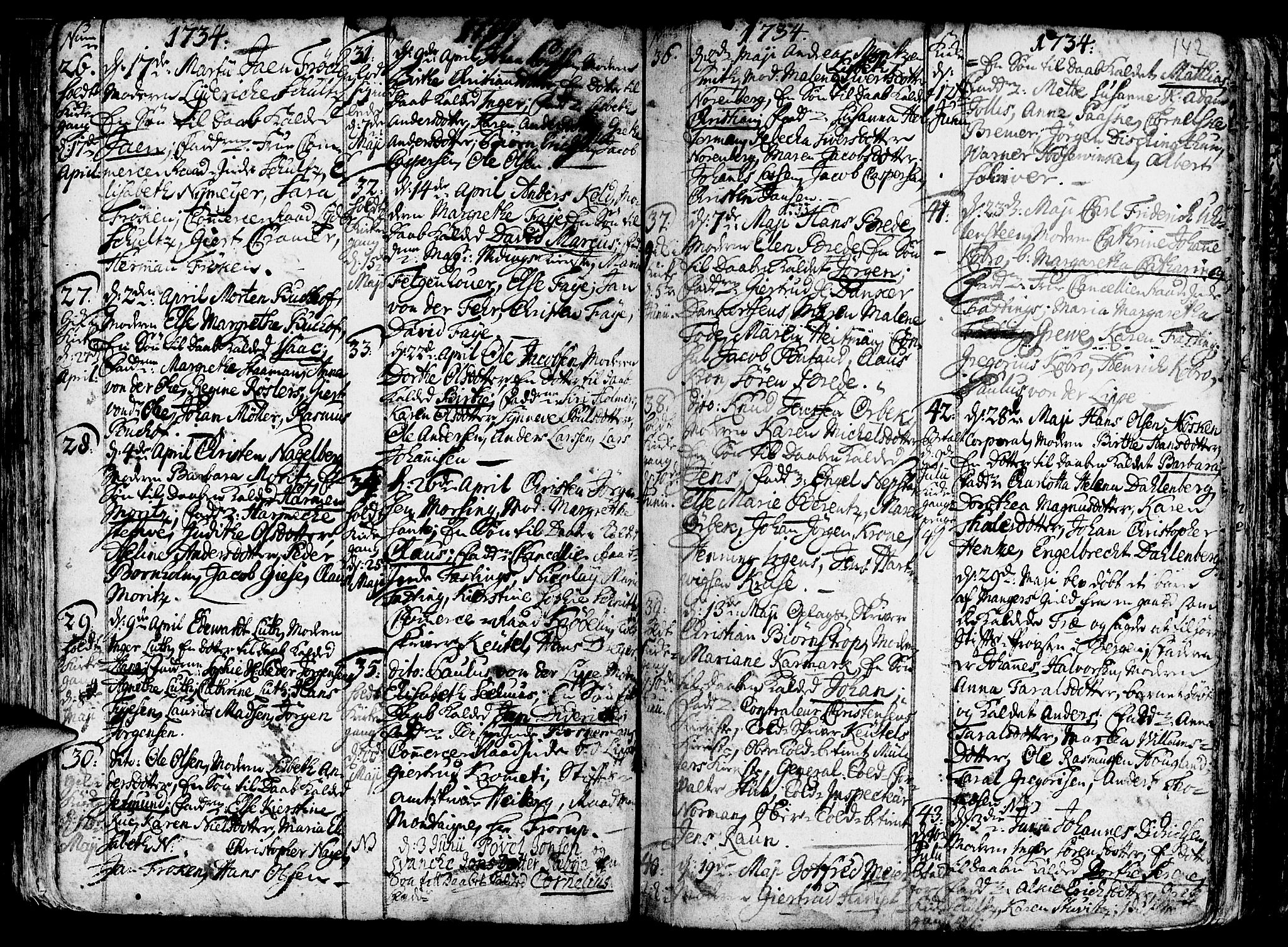 Nykirken Sokneprestembete, AV/SAB-A-77101/H/Haa/L0003: Parish register (official) no. A 3, 1717-1764, p. 142