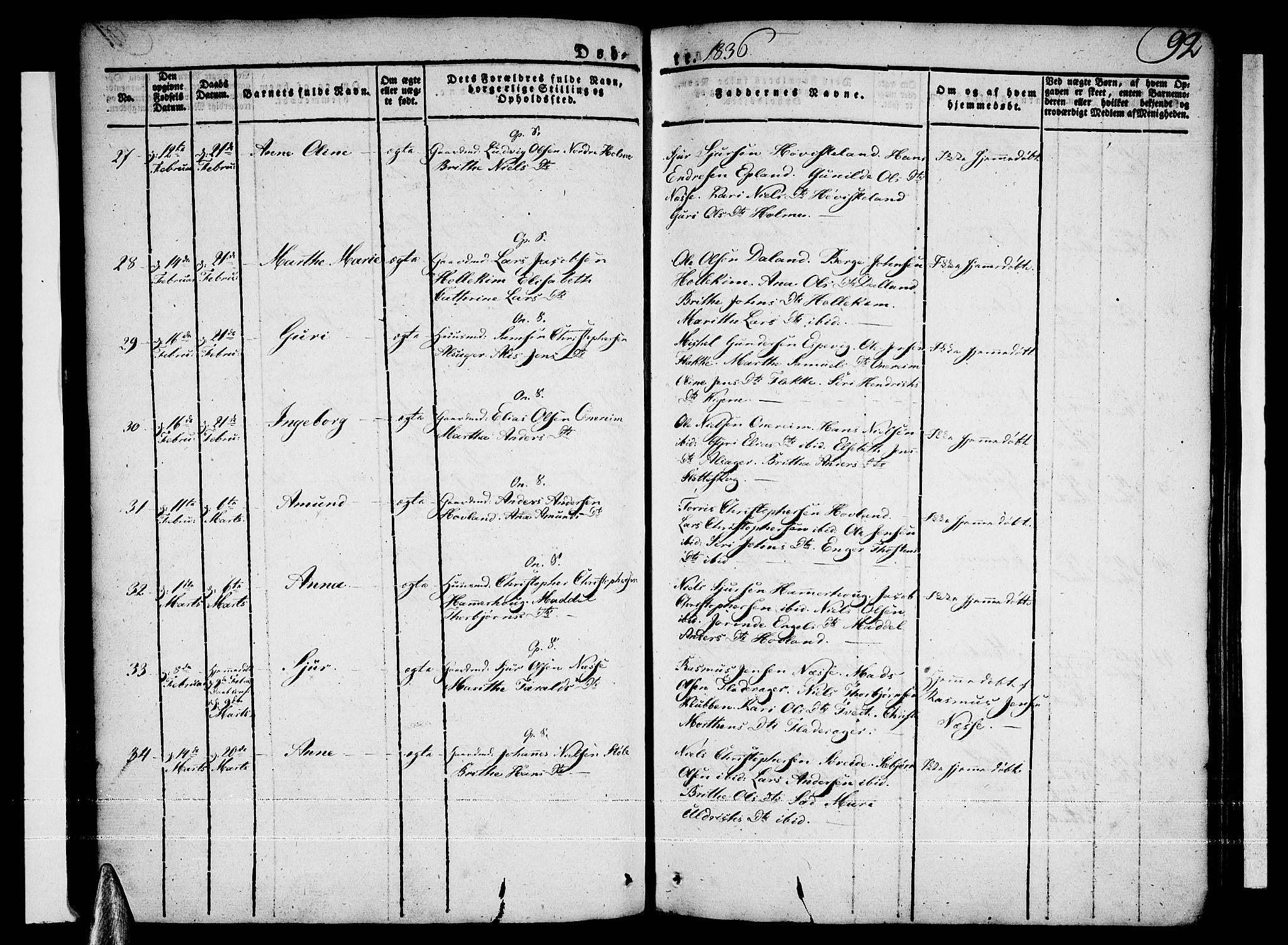 Tysnes sokneprestembete, SAB/A-78601/H/Haa: Parish register (official) no. A 8, 1826-1837, p. 92