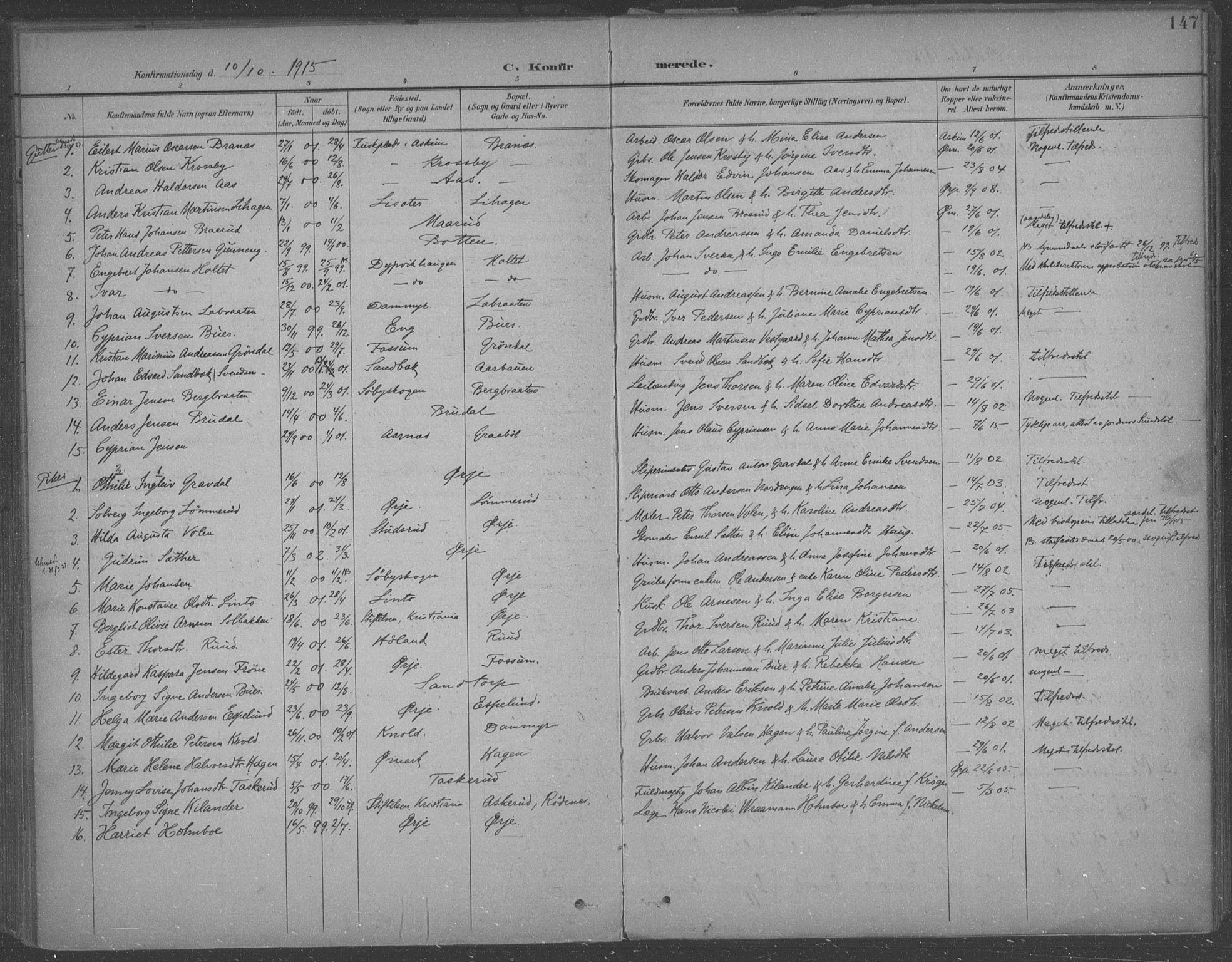 Aremark prestekontor Kirkebøker, SAO/A-10899/F/Fb/L0005: Parish register (official) no. II 5, 1895-1919, p. 147