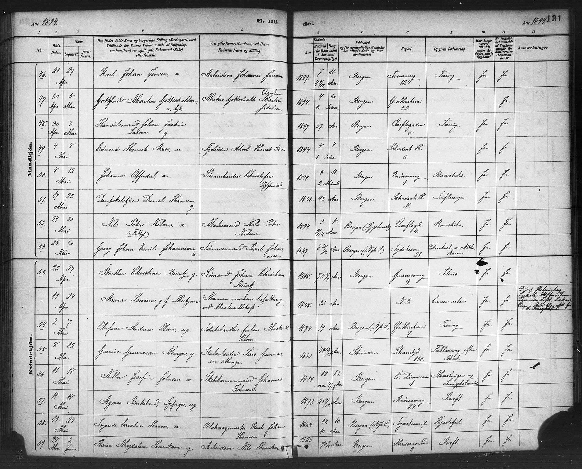 Nykirken Sokneprestembete, SAB/A-77101/H/Haa/L0044: Parish register (official) no. E 4, 1882-1898, p. 131
