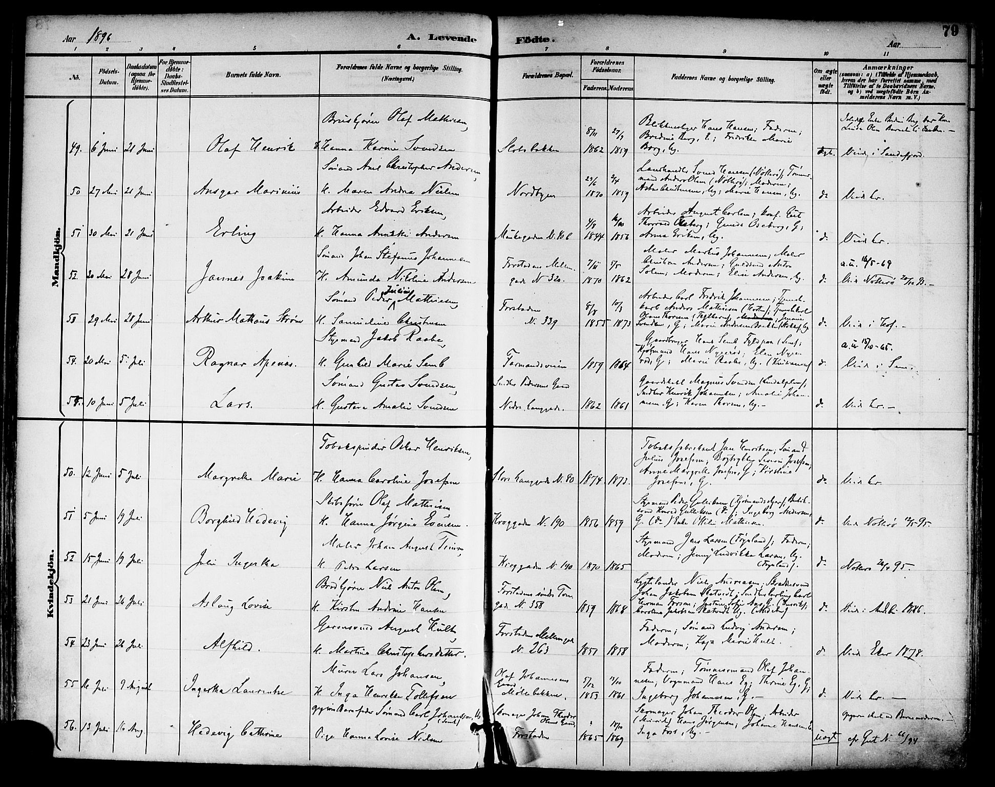 Tønsberg kirkebøker, SAKO/A-330/F/Fa/L0012: Parish register (official) no. I 12, 1891-1899, p. 79