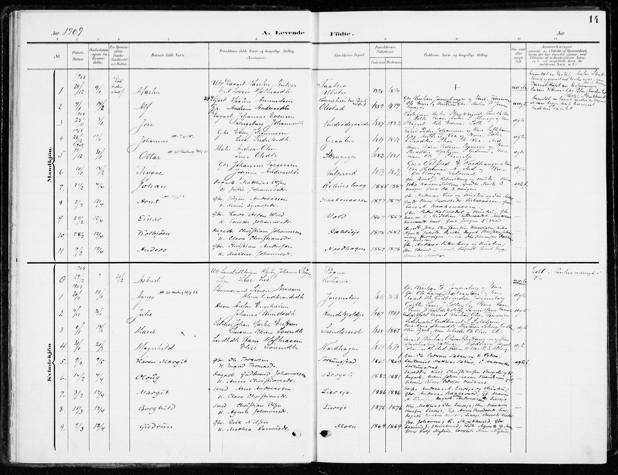 Ringsaker prestekontor, SAH/PREST-014/K/Ka/L0021: Parish register (official) no. 21, 1905-1920, p. 14