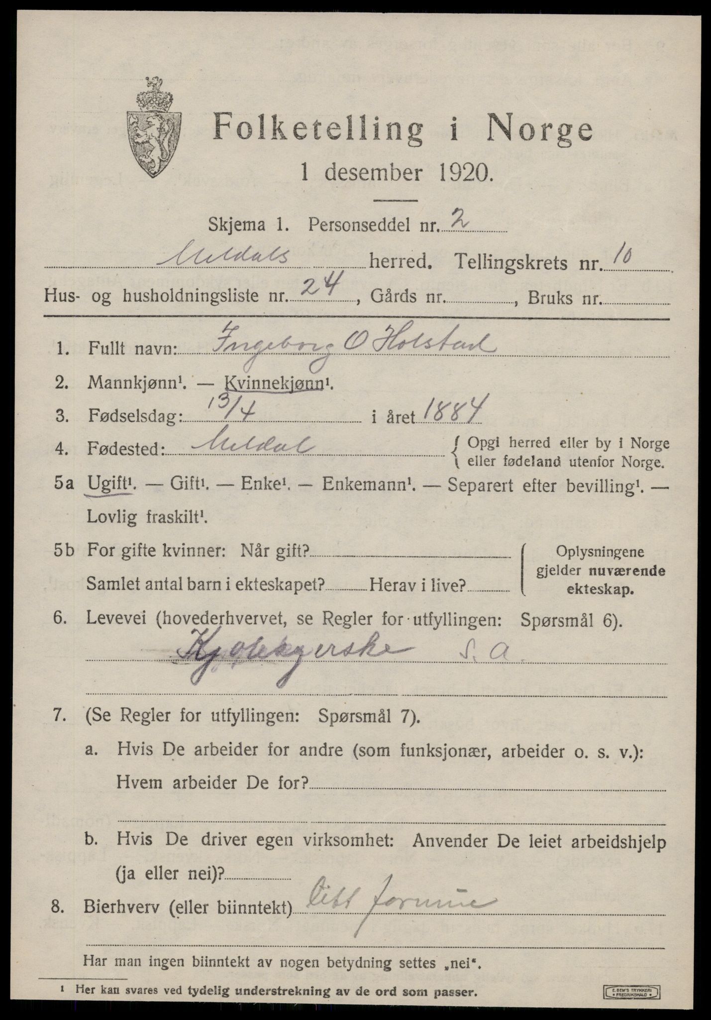 SAT, 1920 census for Meldal, 1920, p. 8495