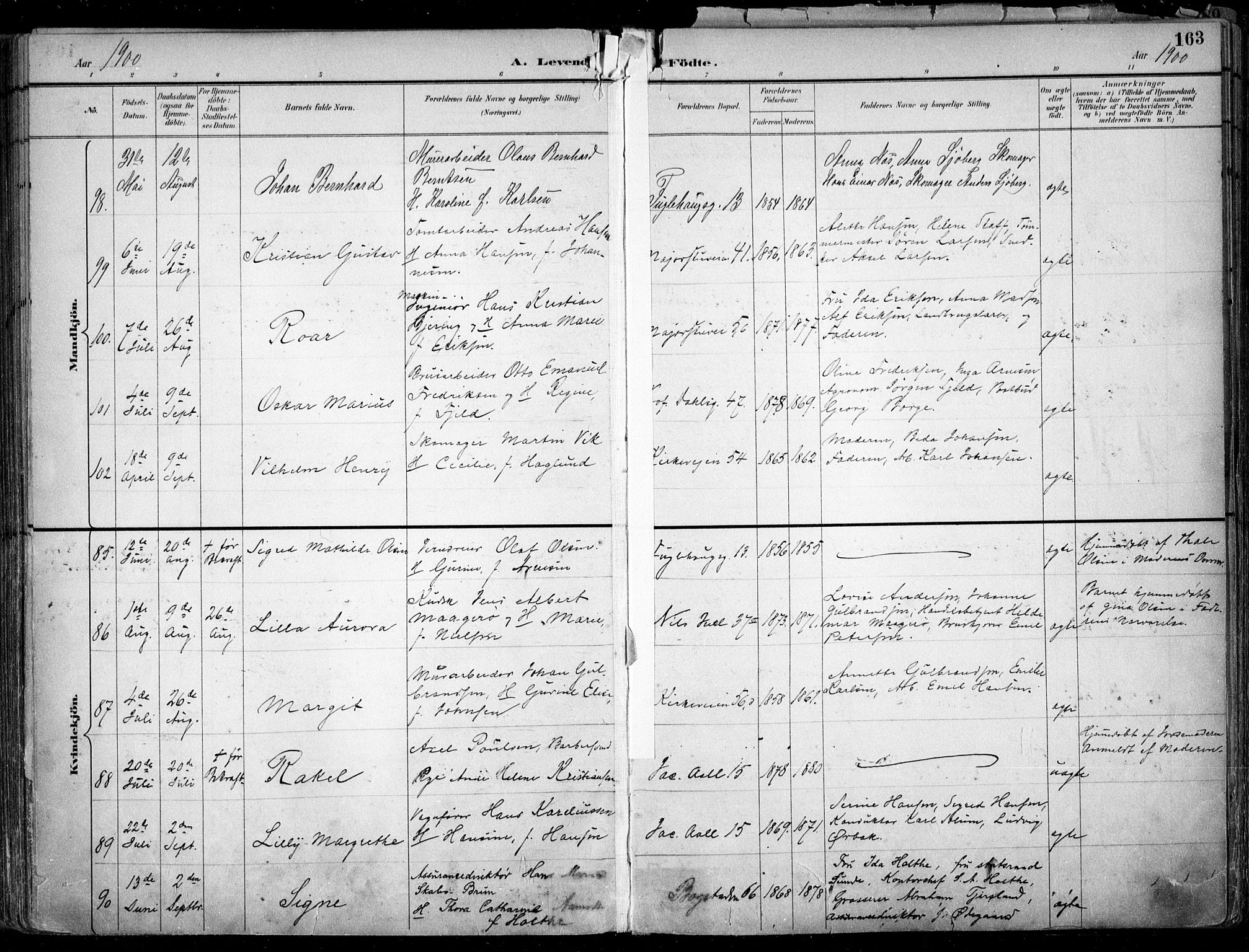 Uranienborg prestekontor Kirkebøker, AV/SAO-A-10877/F/Fa/L0005: Parish register (official) no. 5, 1895-1907, p. 163