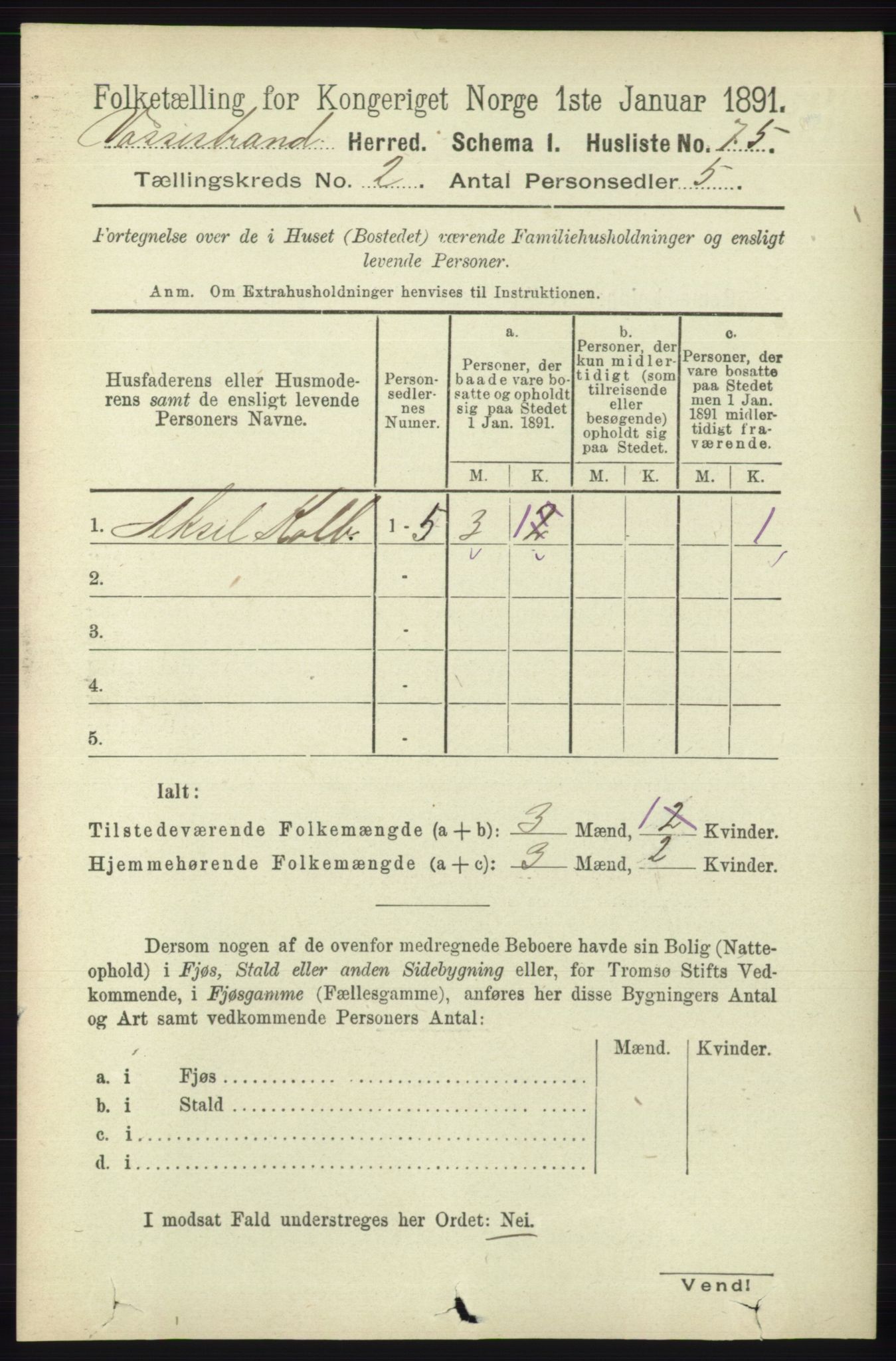 RA, 1891 census for 1236 Vossestrand, 1891, p. 716