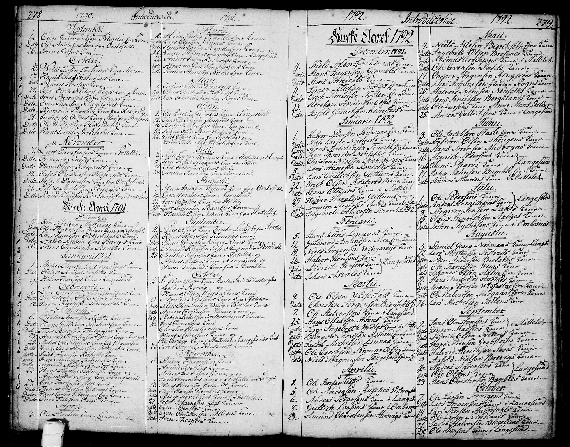 Bamble kirkebøker, SAKO/A-253/F/Fa/L0002: Parish register (official) no. I 2, 1775-1814, p. 278-279