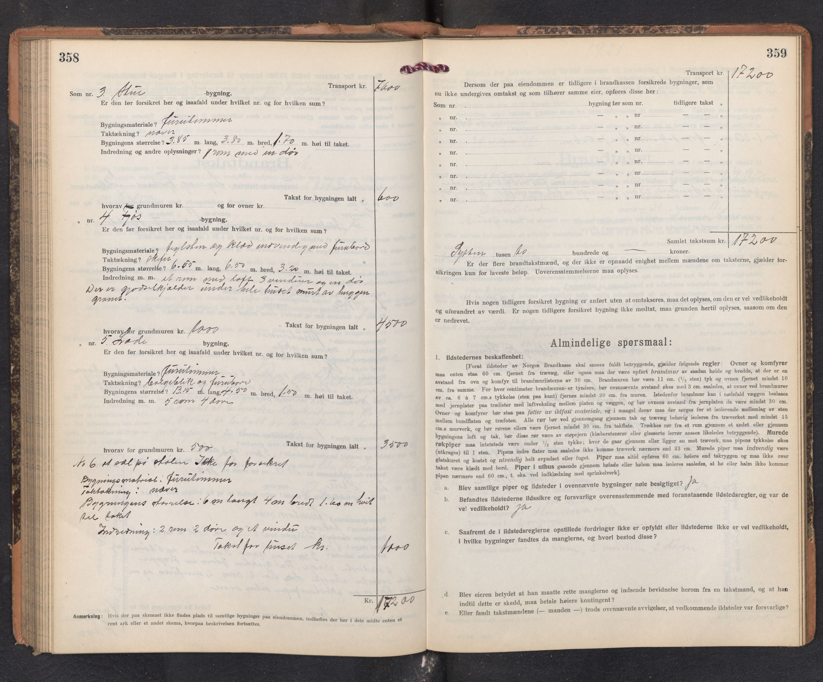 Lensmannen i Aurland, SAB/A-26401/0012/L0006: Branntakstprotokoll, skjematakst, 1916-1922, p. 358-359