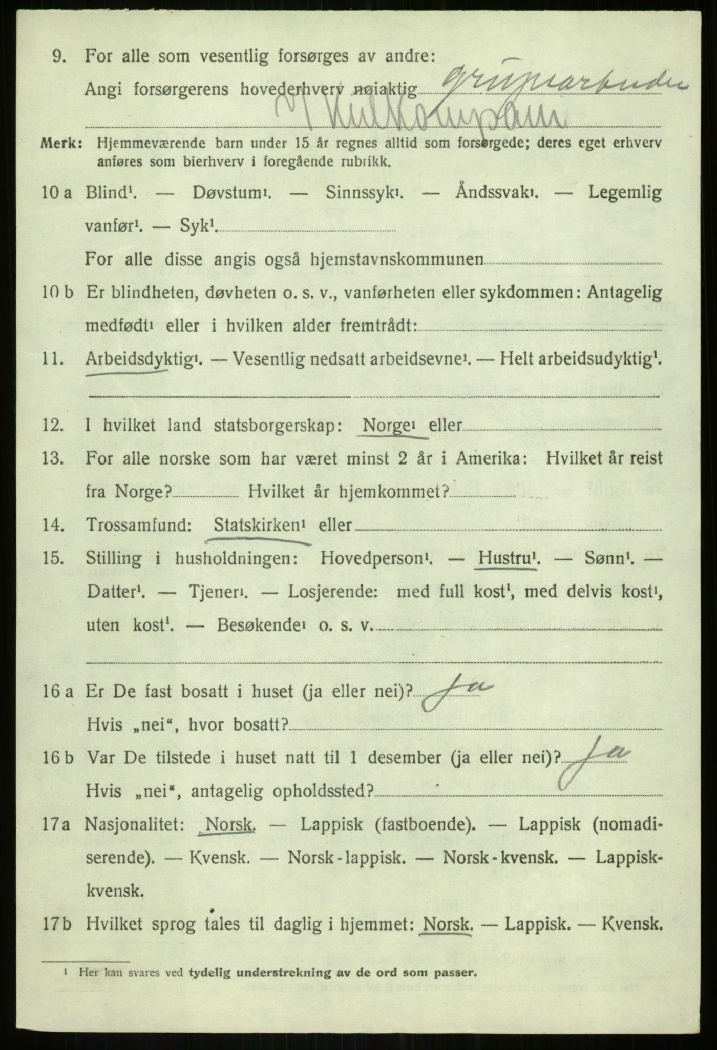 SATØ, 1920 census for Torsken, 1920, p. 913
