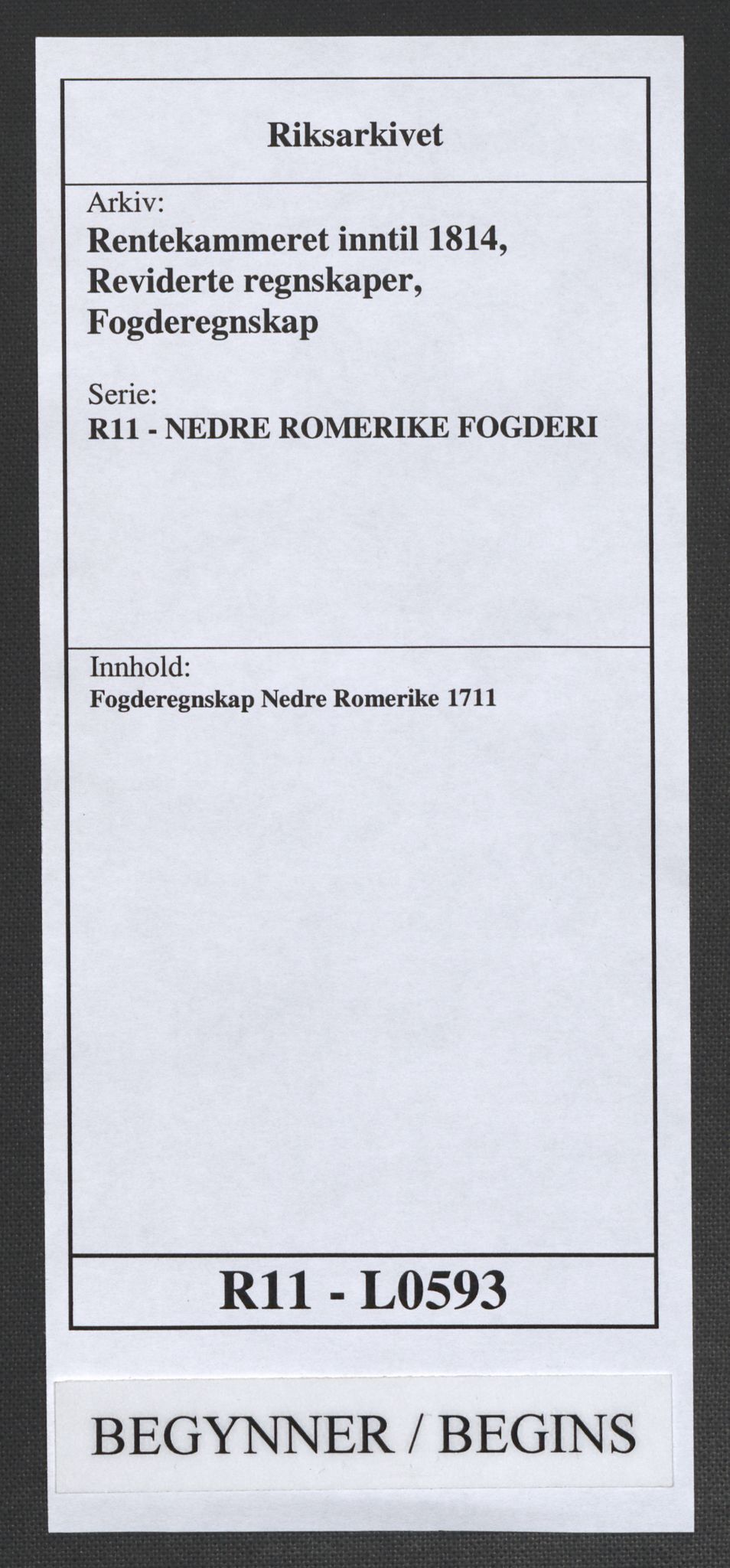 Rentekammeret inntil 1814, Reviderte regnskaper, Fogderegnskap, RA/EA-4092/R11/L0593: Fogderegnskap Nedre Romerike, 1711, p. 1