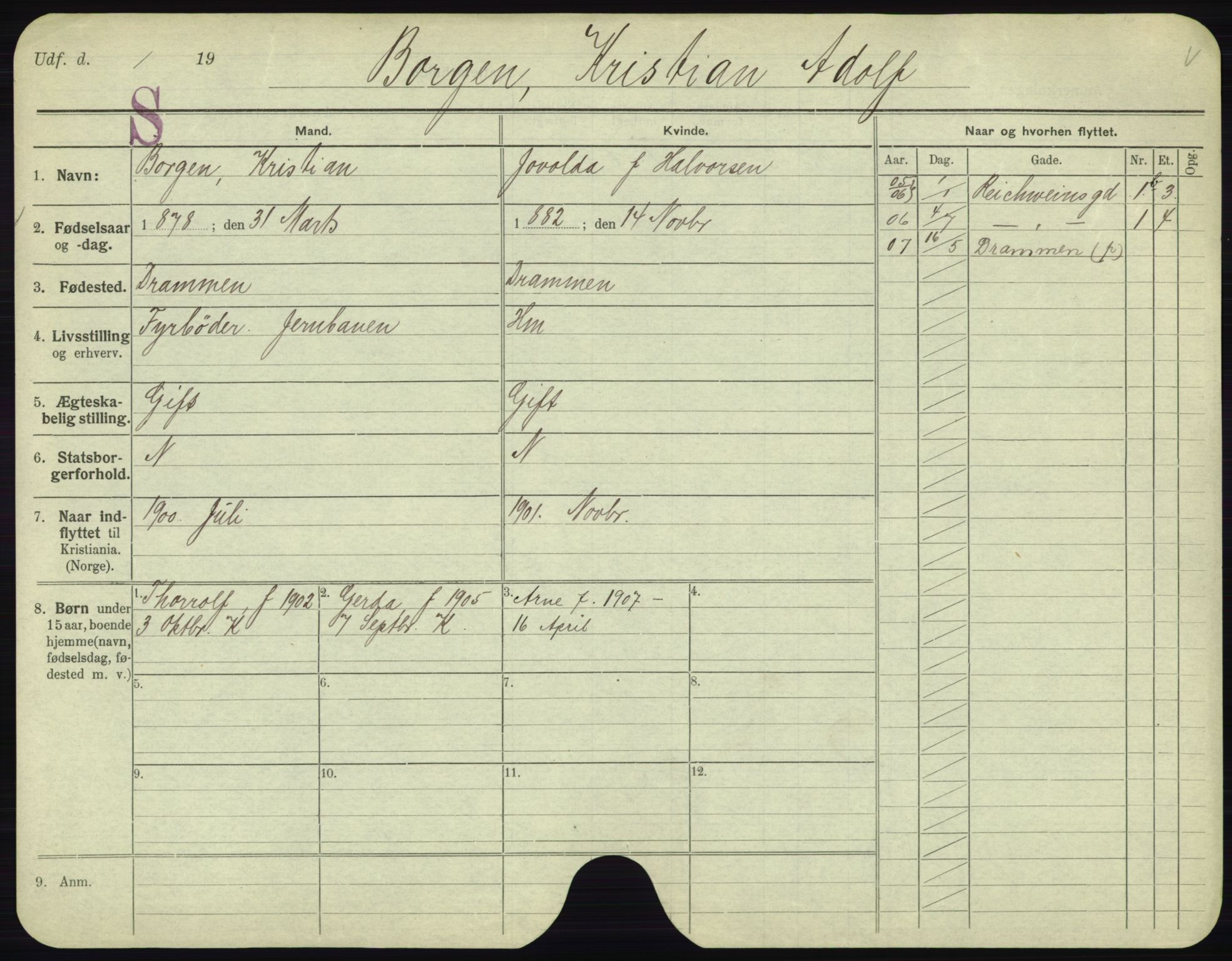 Oslo folkeregister, Registerkort, AV/SAO-A-11715/F/Fa/Fac/L0002: Menn, 1906-1914, p. 126a