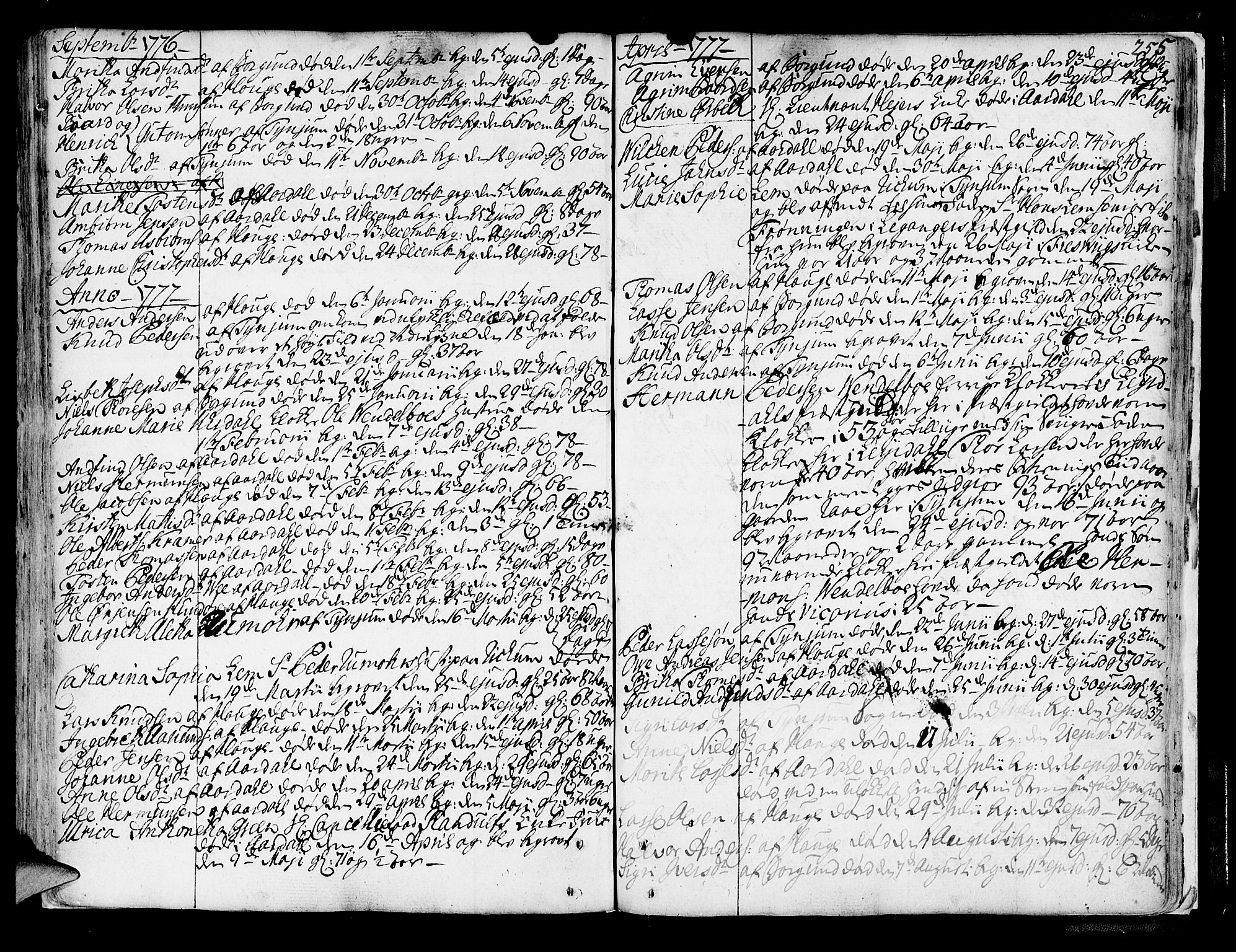 Lærdal sokneprestembete, SAB/A-81201: Parish register (official) no. A 2, 1752-1782, p. 255