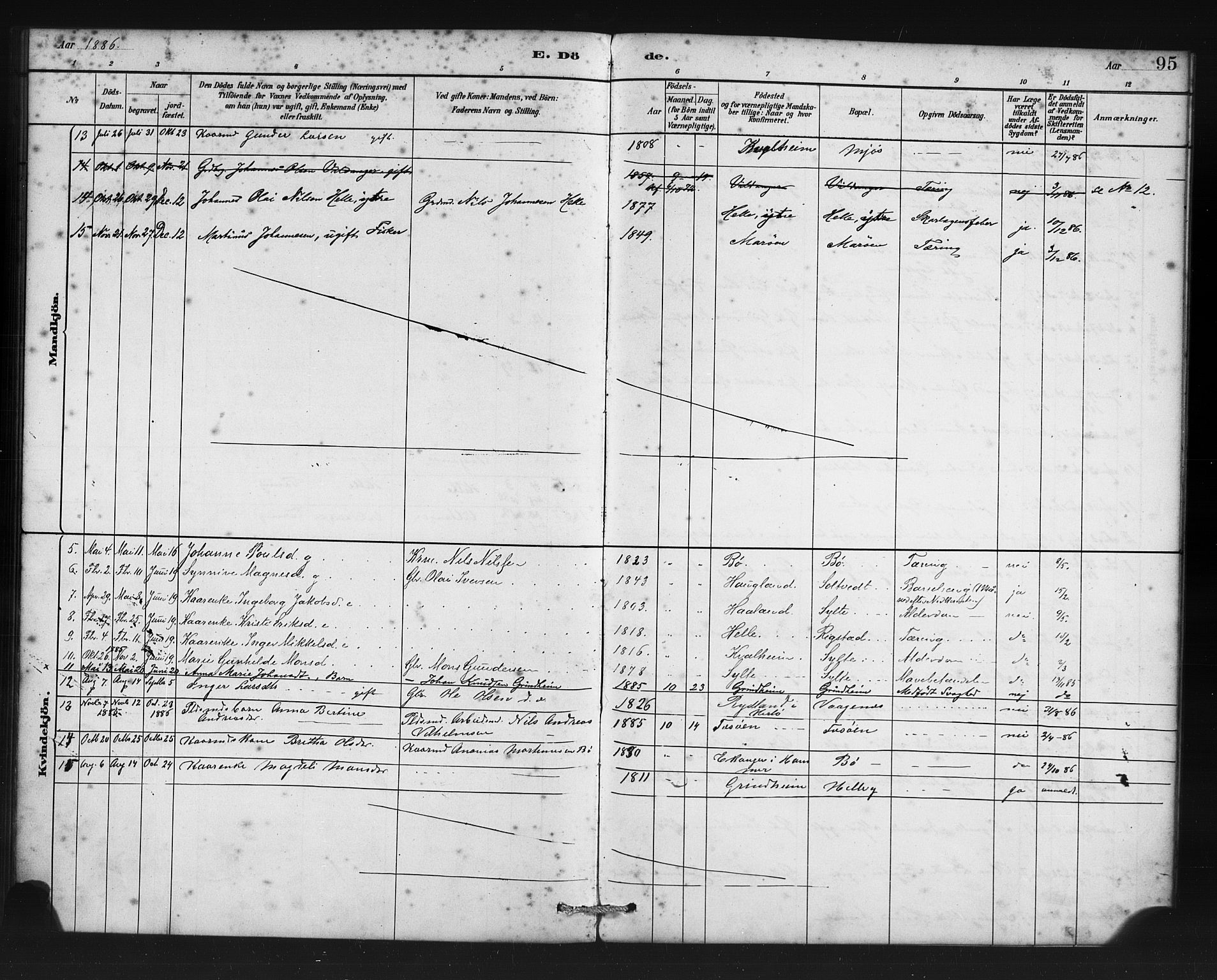 Manger sokneprestembete, SAB/A-76801/H/Haa: Parish register (official) no. C 1, 1881-1890, p. 95