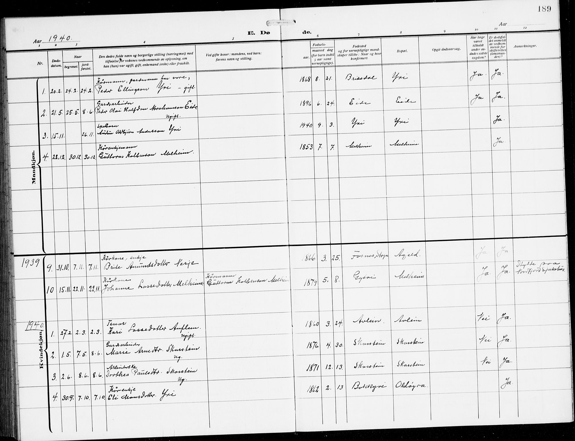 Innvik sokneprestembete, AV/SAB-A-80501: Parish register (copy) no. B 5, 1915-1943, p. 189