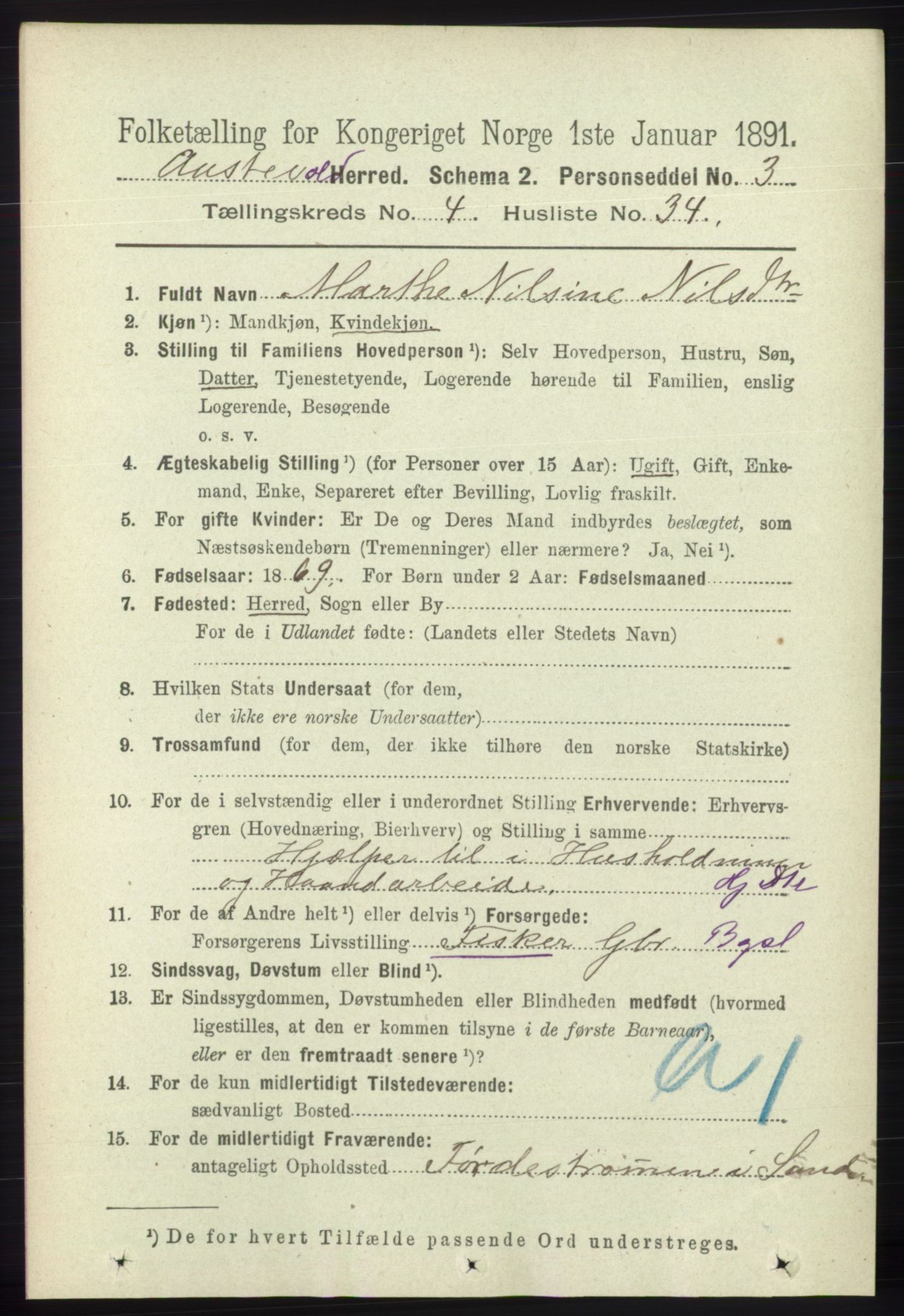 RA, 1891 census for 1244 Austevoll, 1891, p. 1609