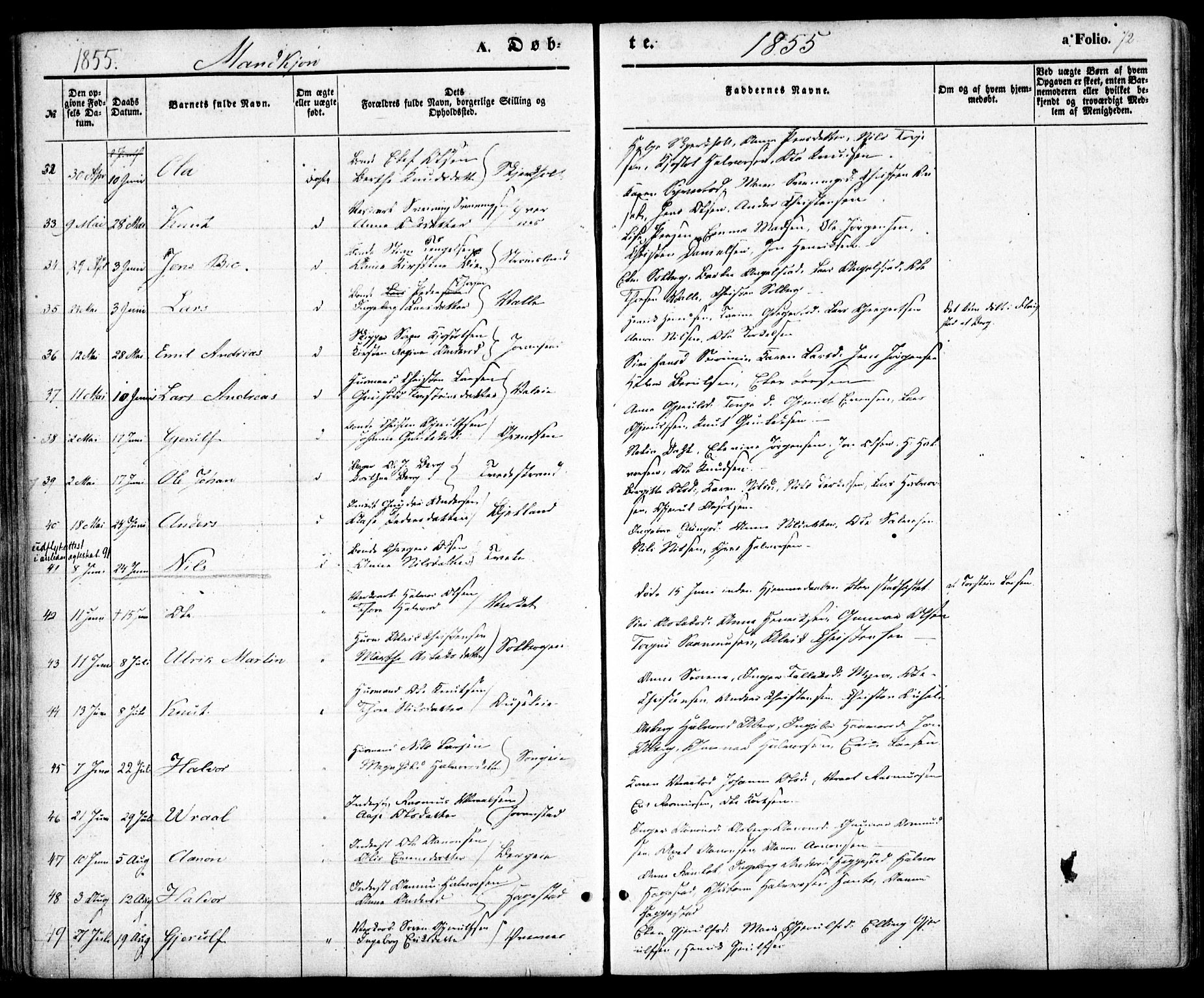 Holt sokneprestkontor, AV/SAK-1111-0021/F/Fa/L0008: Parish register (official) no. A 8, 1849-1860, p. 72