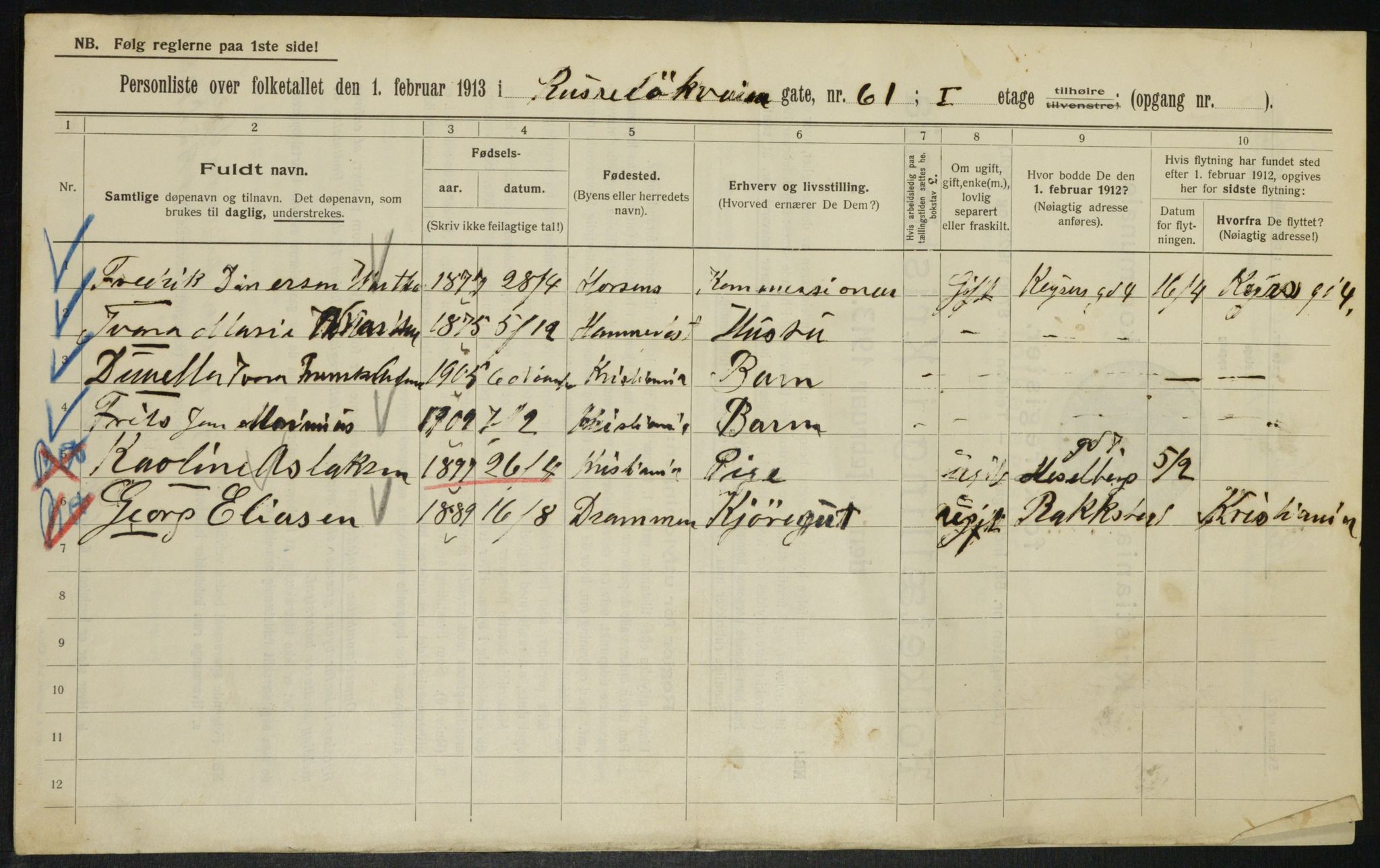 OBA, Municipal Census 1913 for Kristiania, 1913, p. 85602