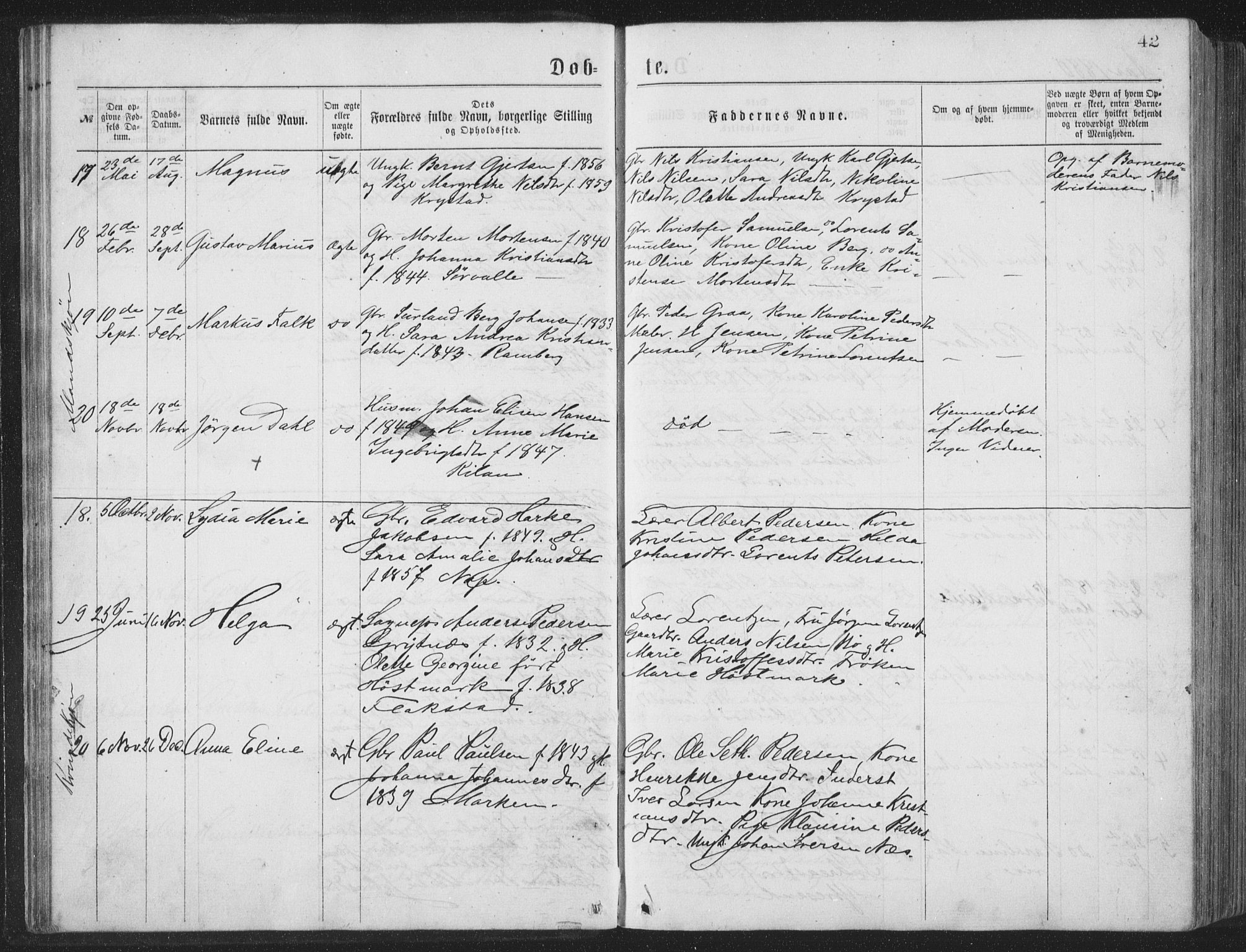 Ministerialprotokoller, klokkerbøker og fødselsregistre - Nordland, AV/SAT-A-1459/885/L1213: Parish register (copy) no. 885C02, 1874-1892, p. 42