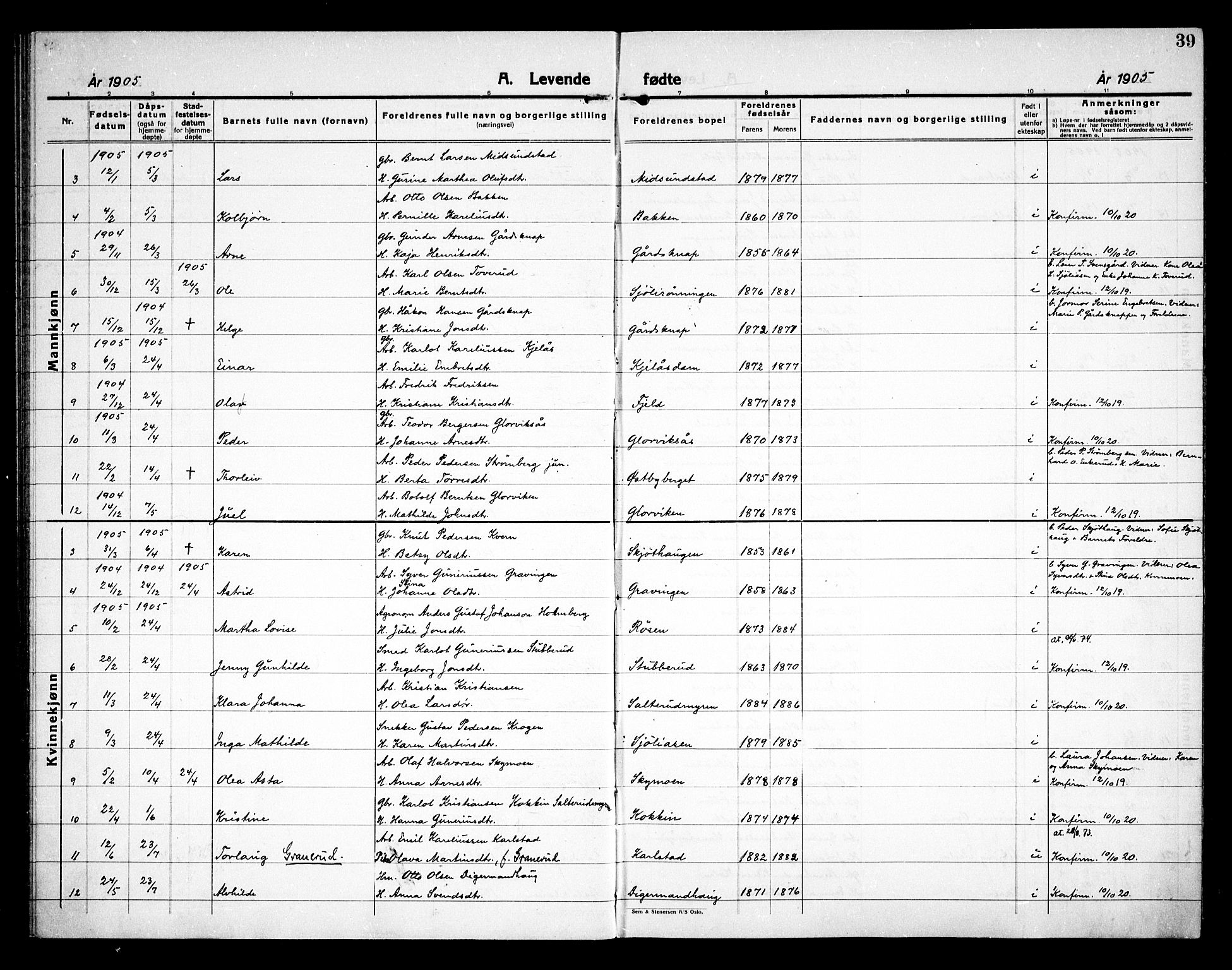 Åsnes prestekontor, AV/SAH-PREST-042/H/Ha/Haa/L0000D: Parish register (official) no. 0B, 1890-1929, p. 39