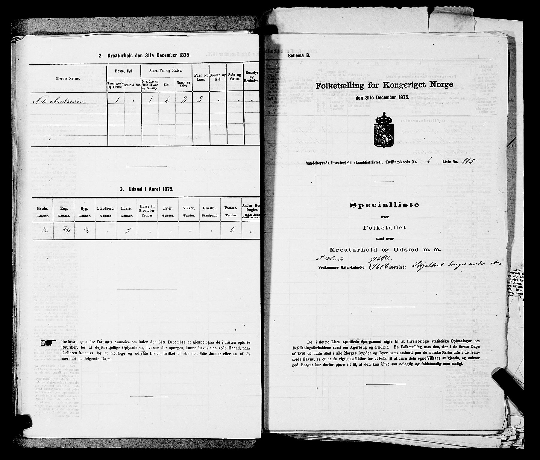 SAKO, 1875 census for 0724L Sandeherred/Sandeherred, 1875, p. 1545