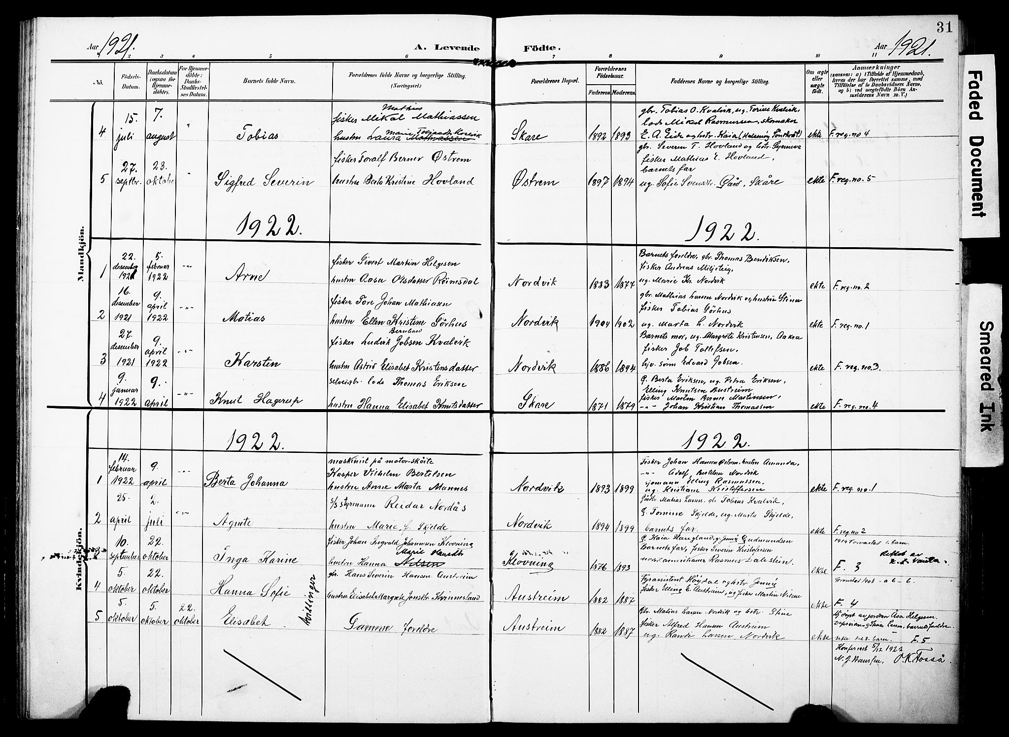 Torvastad sokneprestkontor, SAST/A -101857/H/Ha/Haa/L0018: Parish register (official) no. A 17, 1903-1925, p. 31