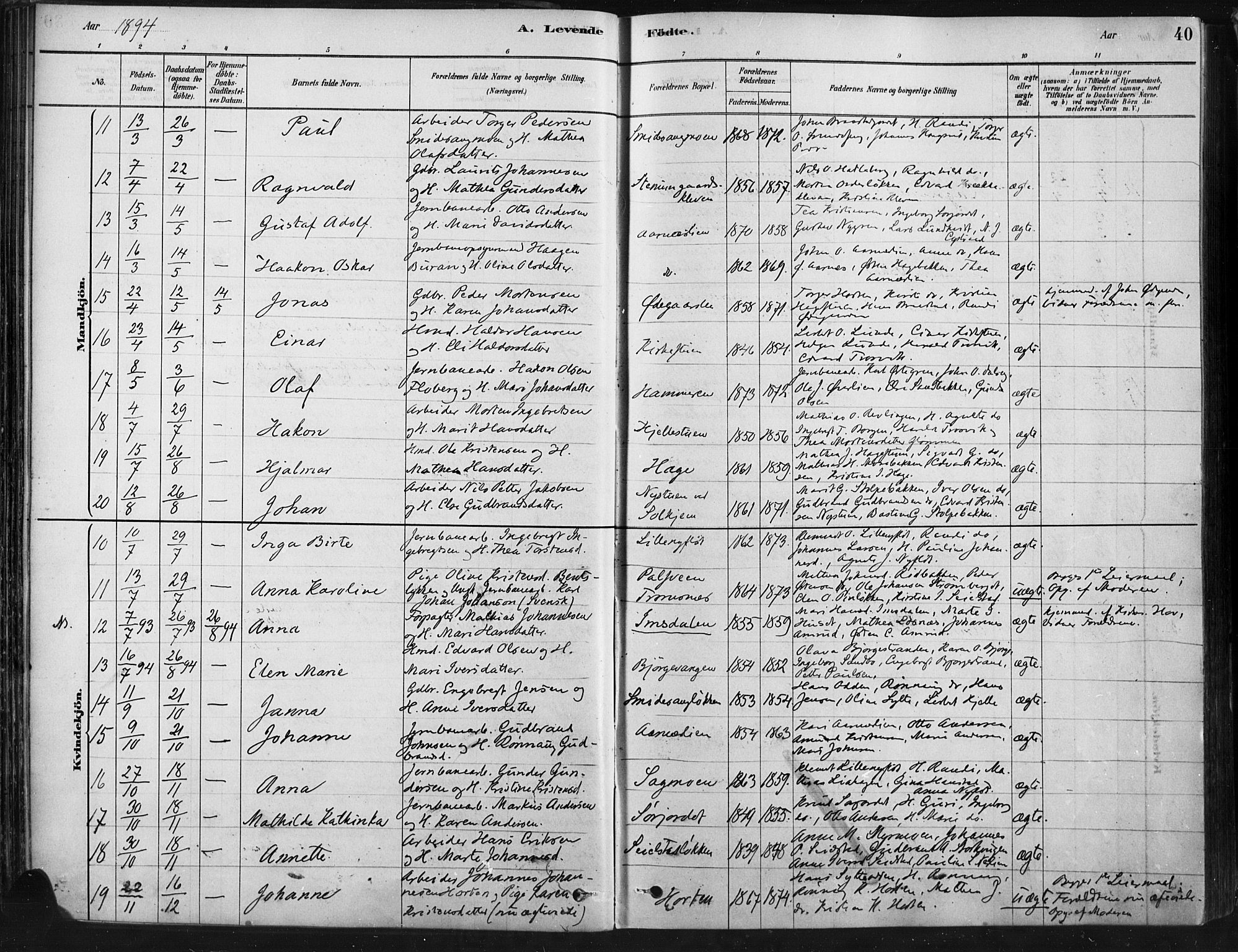 Ringebu prestekontor, AV/SAH-PREST-082/H/Ha/Haa/L0009: Parish register (official) no. 9, 1878-1898, p. 40