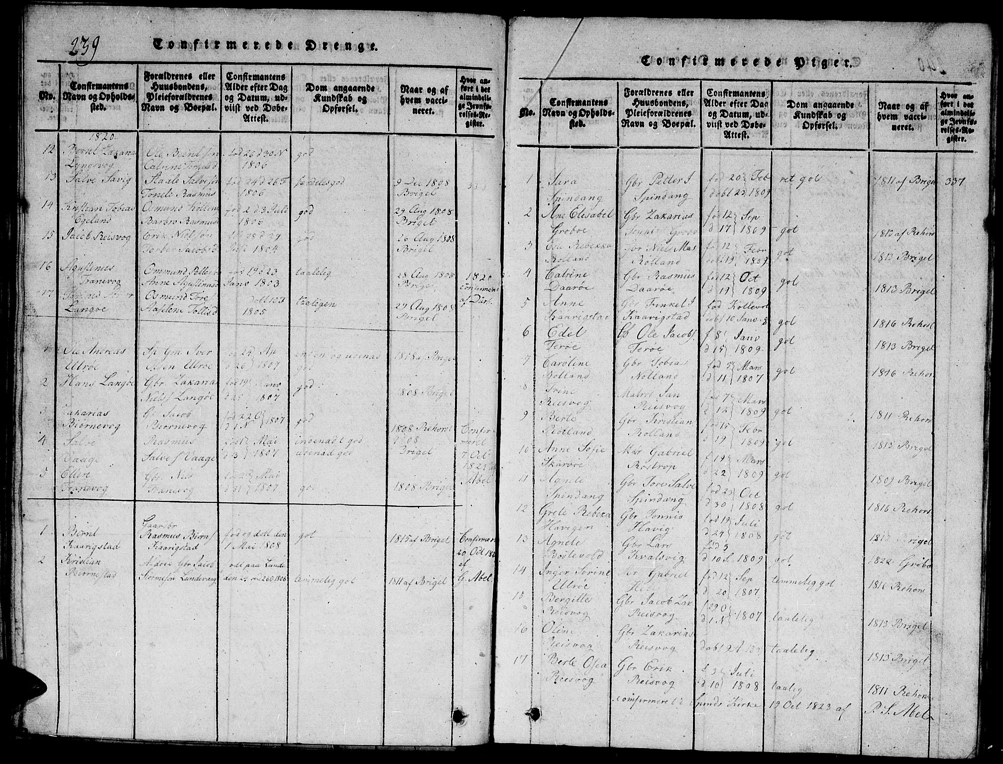 Herad sokneprestkontor, AV/SAK-1111-0018/F/Fb/Fbb/L0001: Parish register (copy) no. B 1, 1815-1852, p. 239