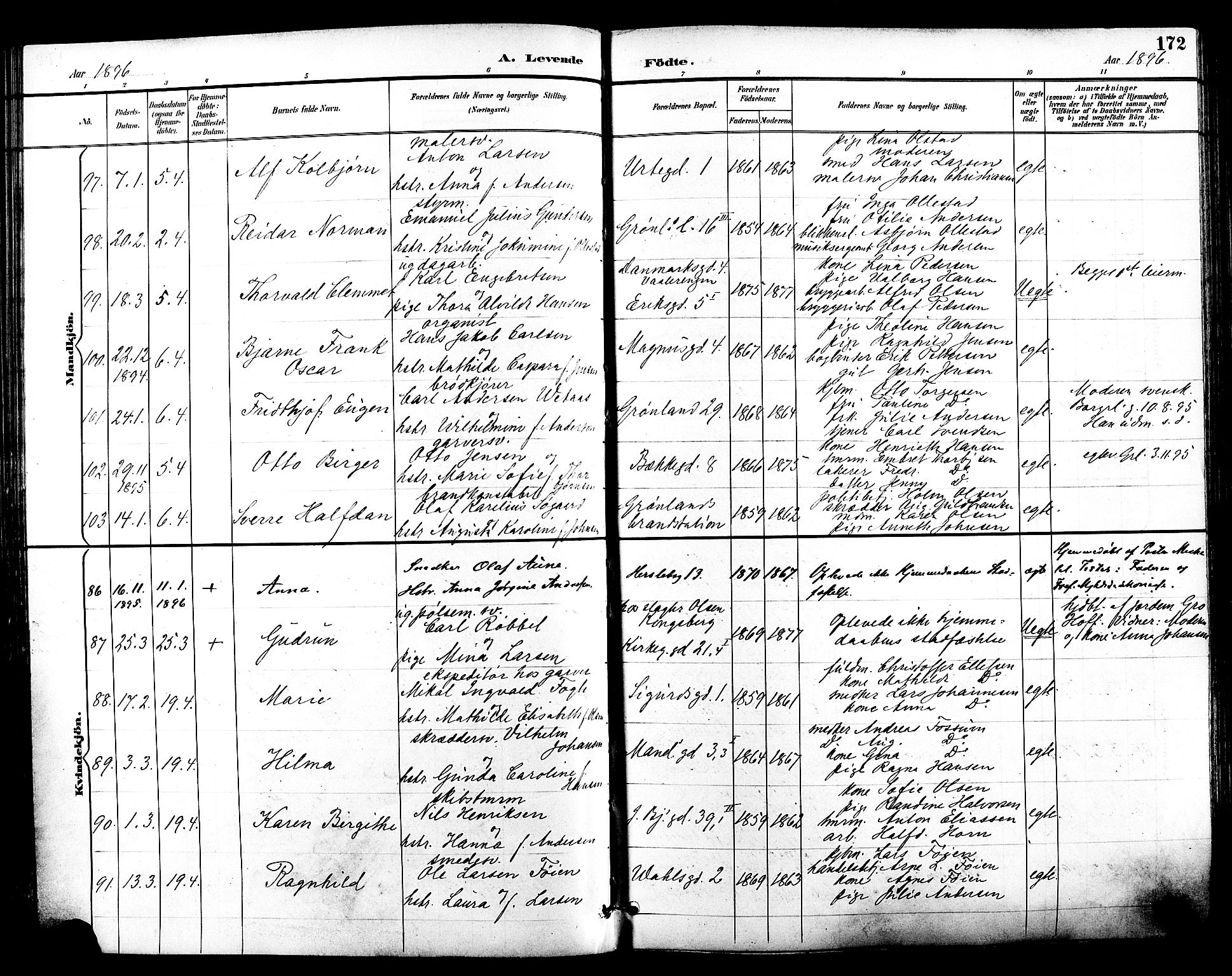 Grønland prestekontor Kirkebøker, SAO/A-10848/F/Fa/L0012: Parish register (official) no. 12, 1893-1900, p. 172