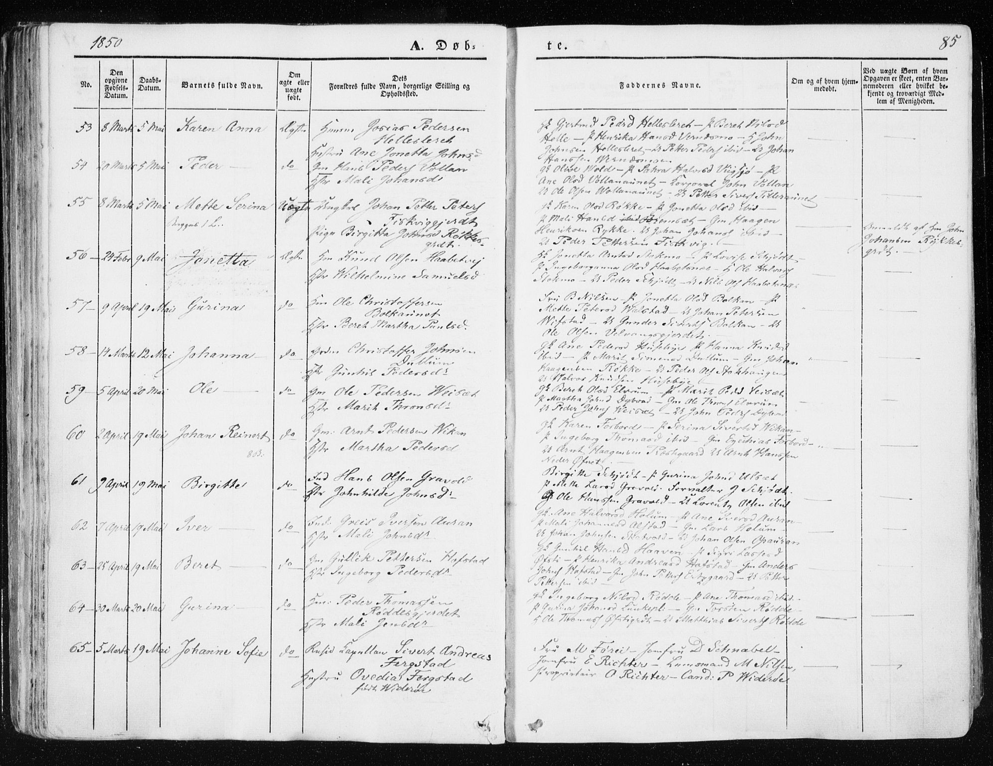 Ministerialprotokoller, klokkerbøker og fødselsregistre - Nord-Trøndelag, AV/SAT-A-1458/709/L0074: Parish register (official) no. 709A14, 1845-1858, p. 85