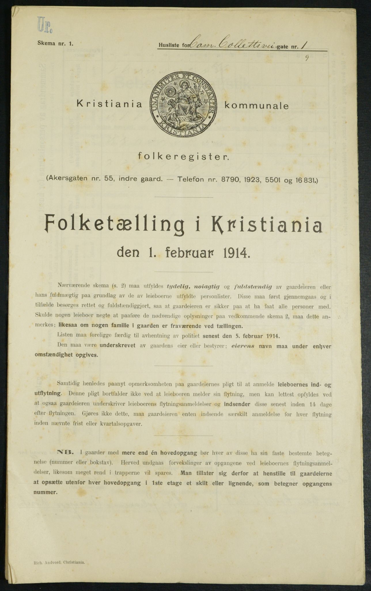 OBA, Municipal Census 1914 for Kristiania, 1914, p. 11708