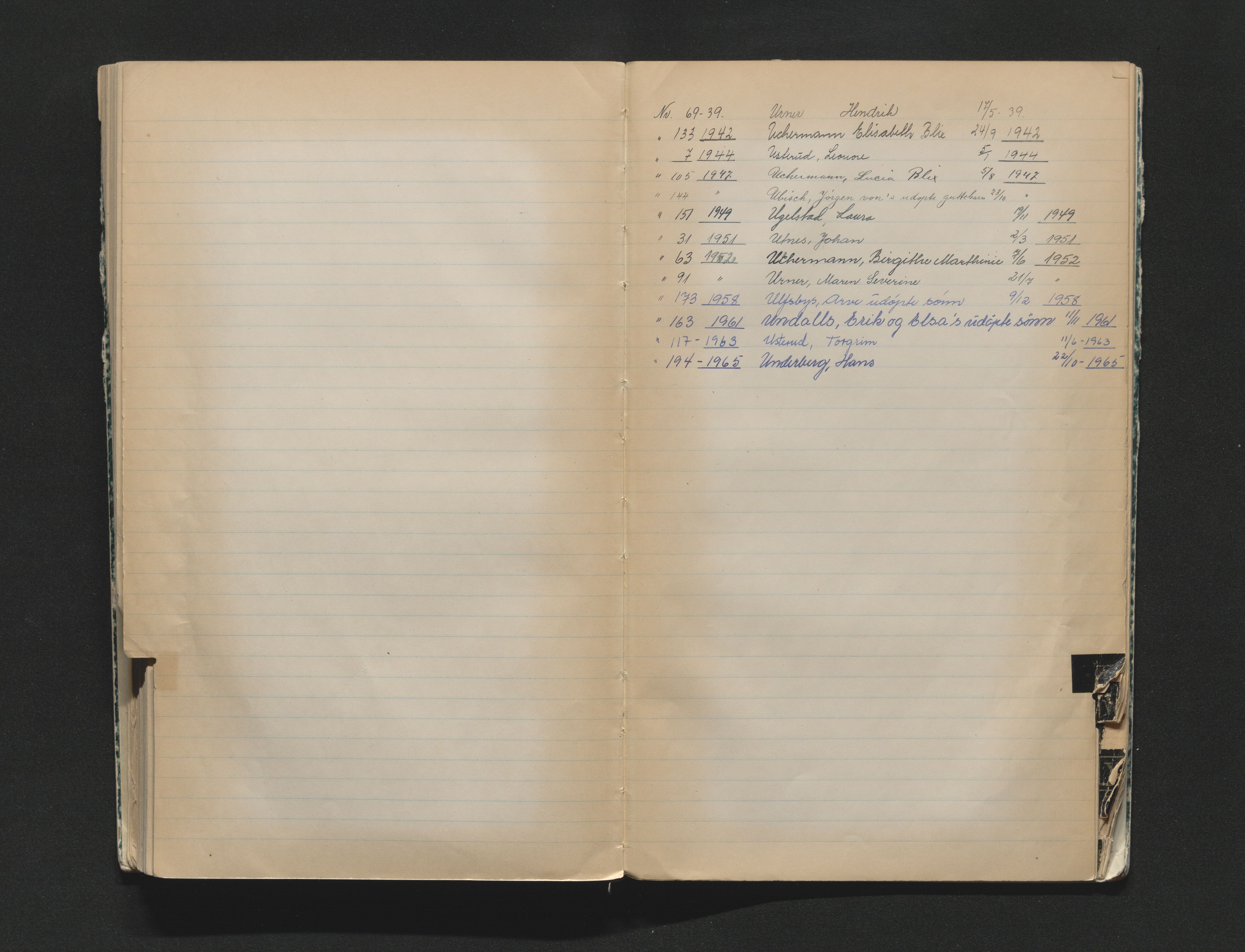 Skien sorenskriveri, SAKO/A-225/H/Ha/Hab/L0001: Dødsfallsregister, 1939-1965