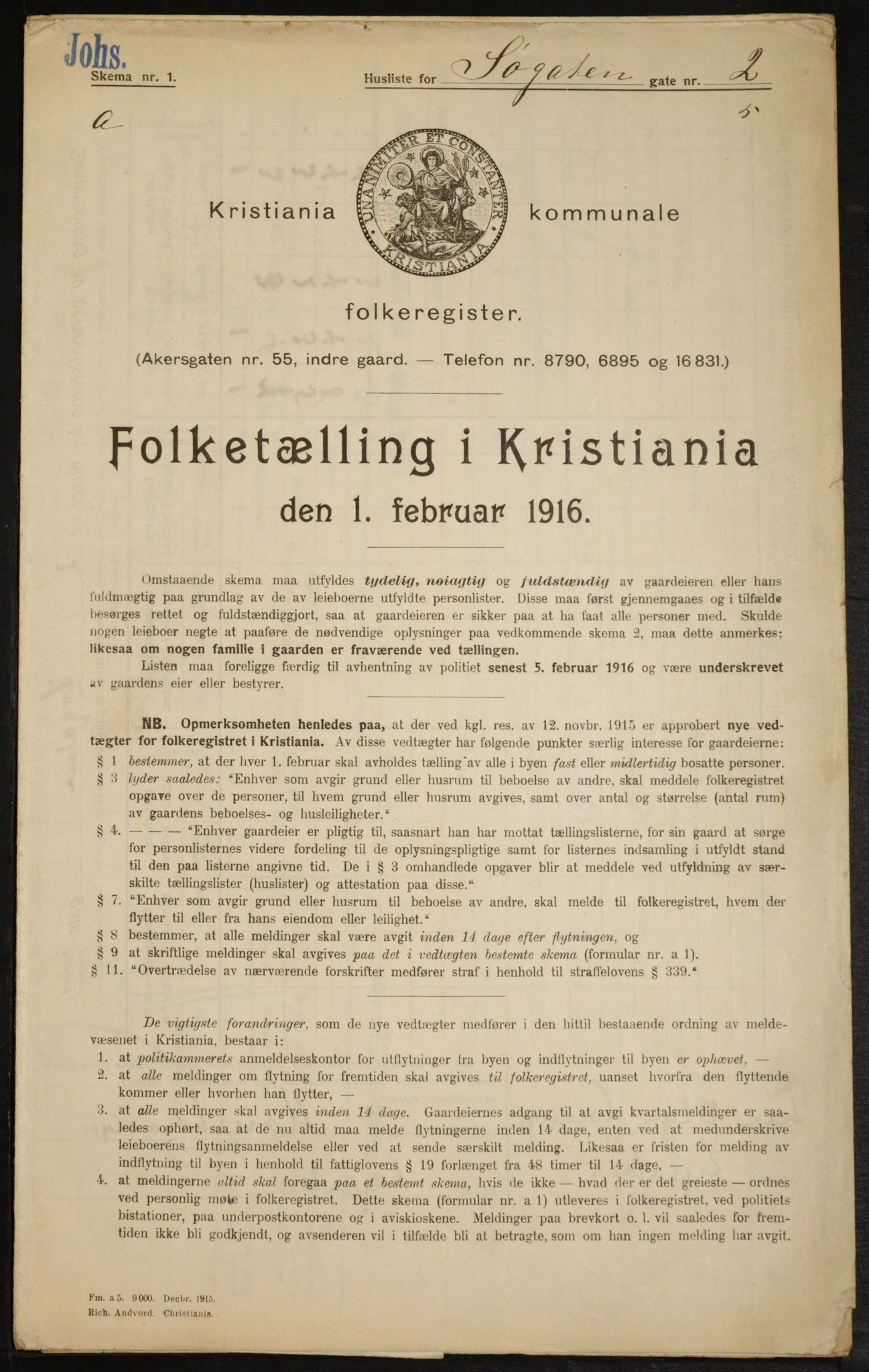 OBA, Municipal Census 1916 for Kristiania, 1916, p. 97537