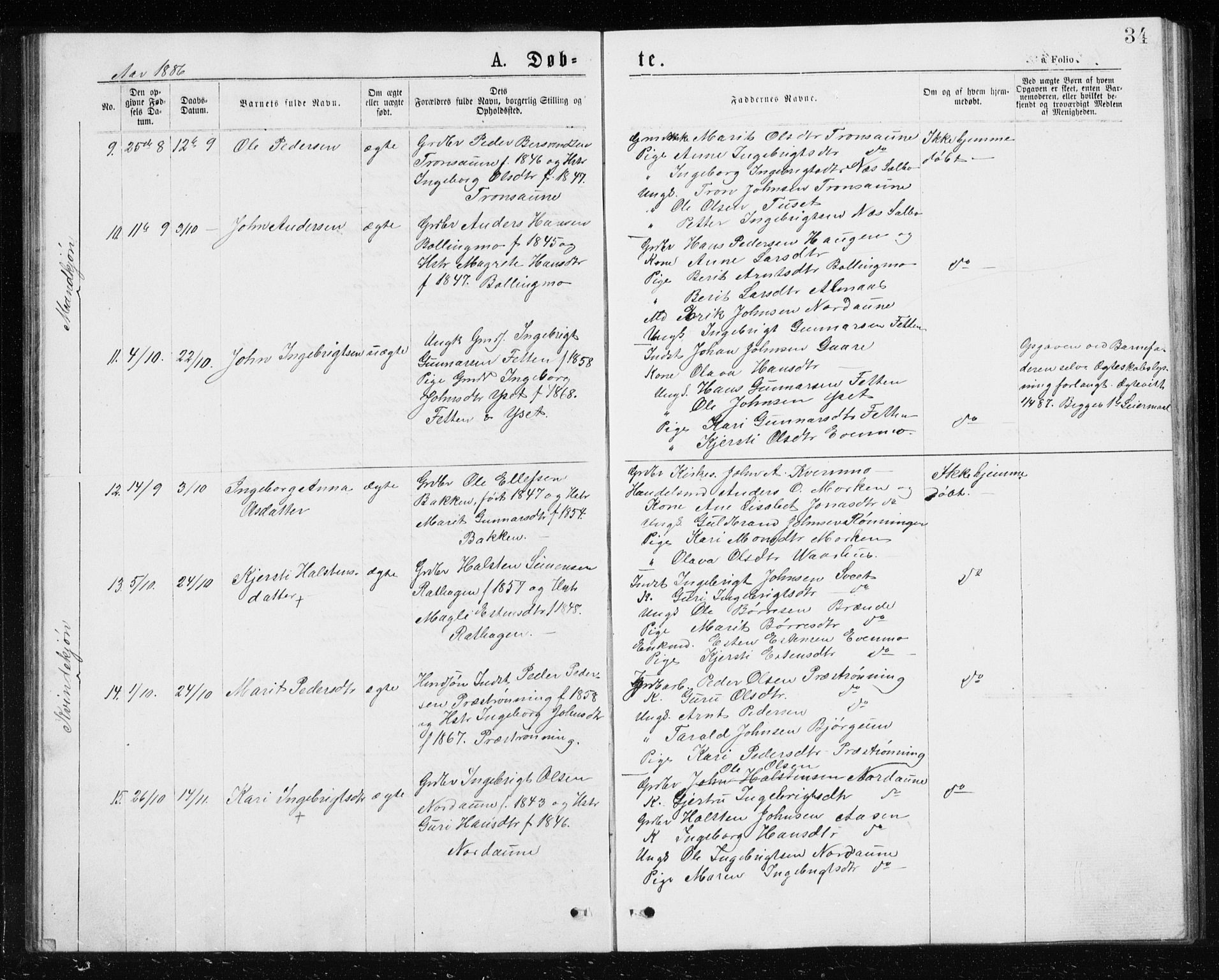 Ministerialprotokoller, klokkerbøker og fødselsregistre - Sør-Trøndelag, SAT/A-1456/685/L0977: Parish register (copy) no. 685C02, 1879-1890, p. 34