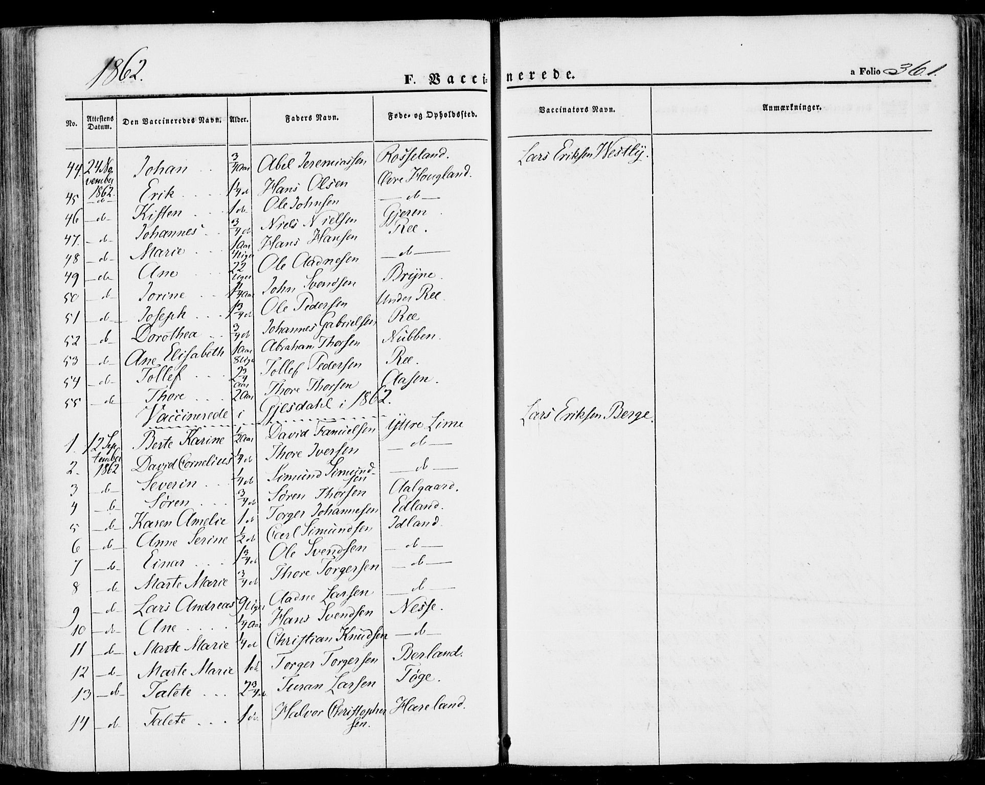 Lye sokneprestkontor, SAST/A-101794/001/30BA/L0007: Parish register (official) no. A 6, 1856-1871, p. 361