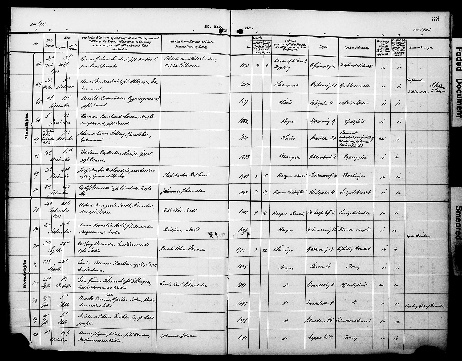 Domkirken sokneprestembete, AV/SAB-A-74801/H/Hab/L0042: Parish register (copy) no. E 6, 1900-1929, p. 38