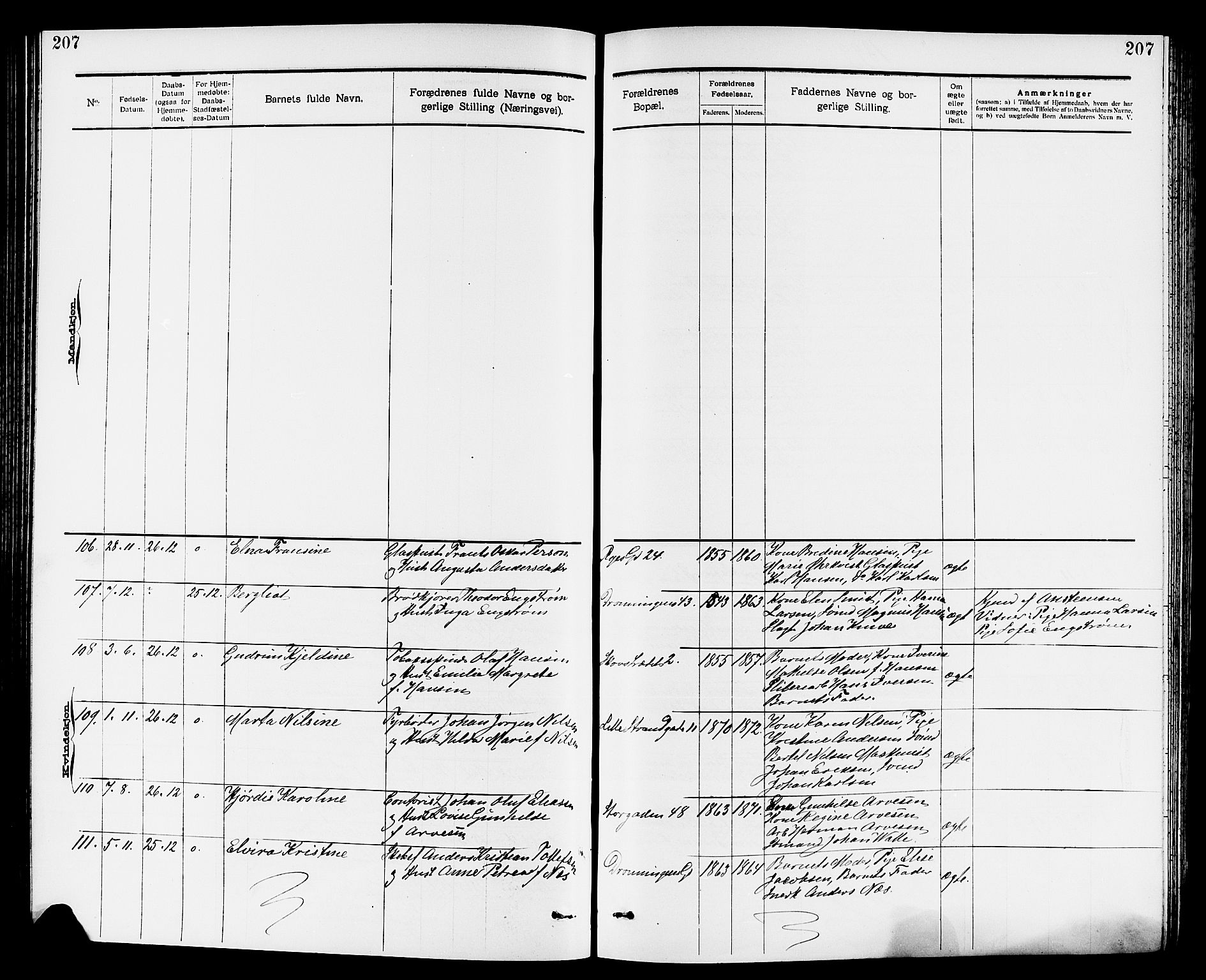 Larvik kirkebøker, SAKO/A-352/G/Ga/L0005: Parish register (copy) no. I 5, 1888-1909, p. 207